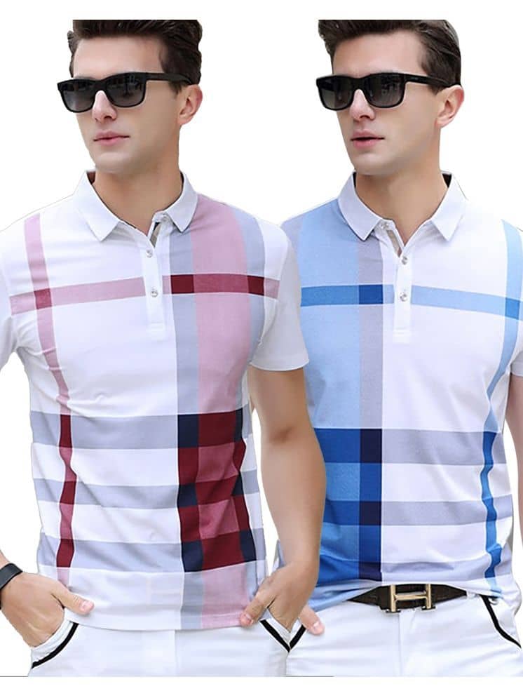 AUSK Pack of 2 Cotton Blend Regular Fit Printed Half Sleeves Men's Polo T Shirt ( Multicolor )