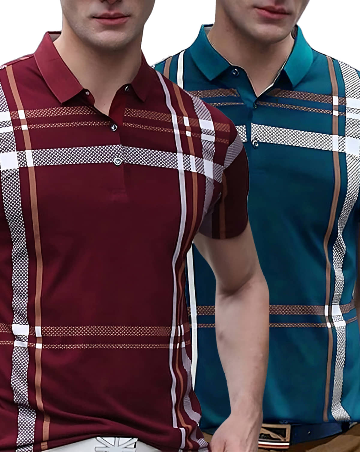 AUSK Pack of 2 Cotton Blend Regular Fit Printed Half Sleeves Men's Polo T Shirt ( Black )