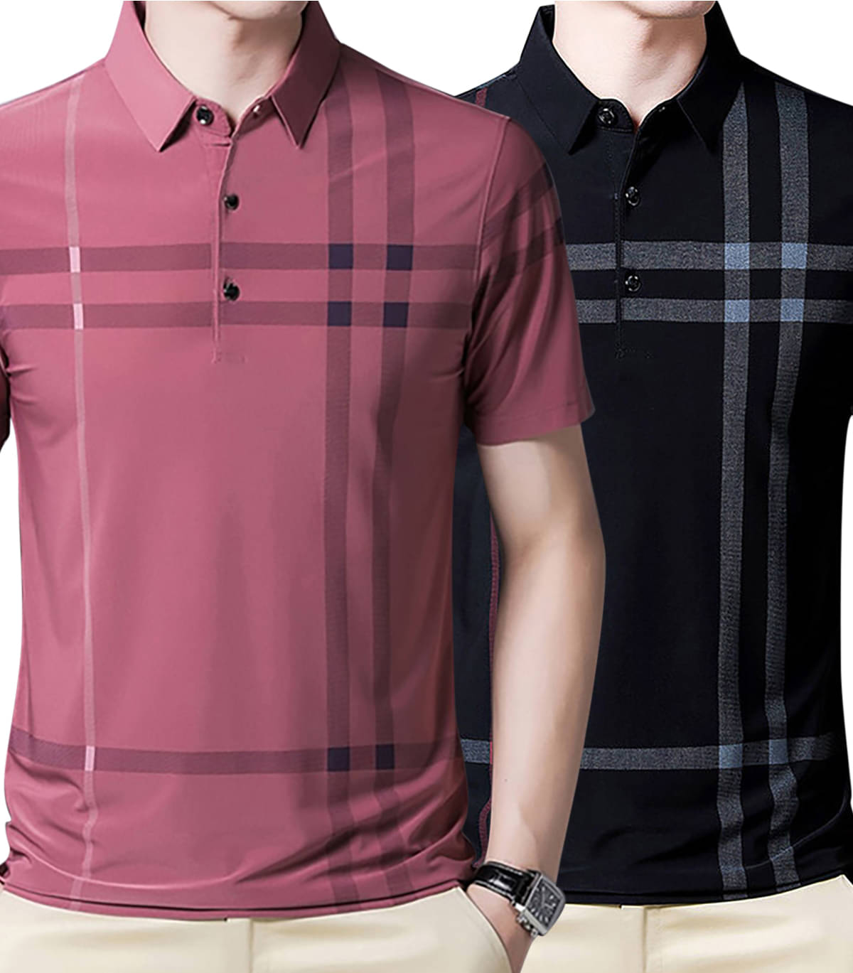     			AUSK Pack of 2 Cotton Blend Regular Fit Printed Half Sleeves Men's Polo T Shirt ( Peach )