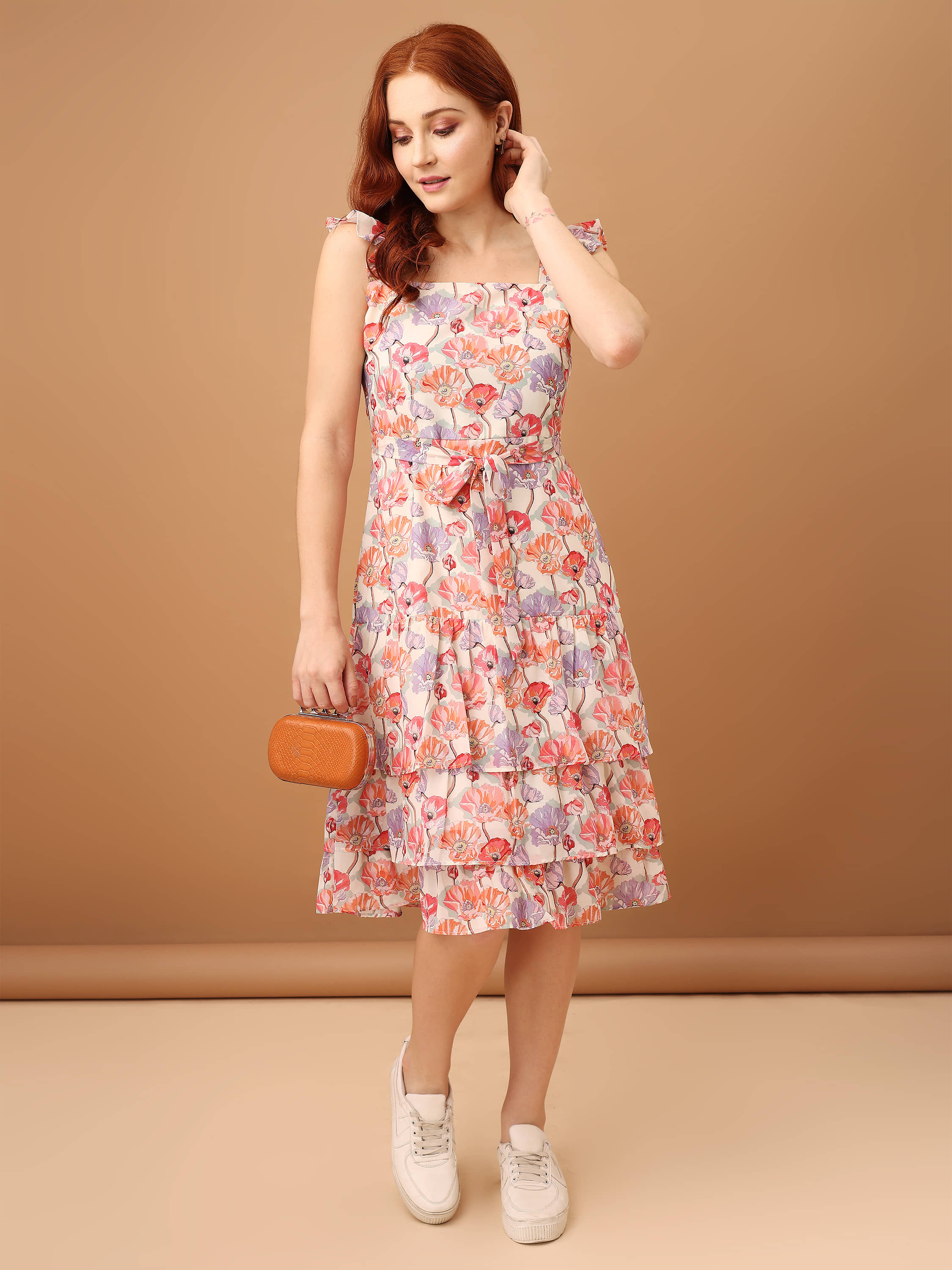 Amarasha Women Georgette Printed Fit & Flare Dress ( Off White )