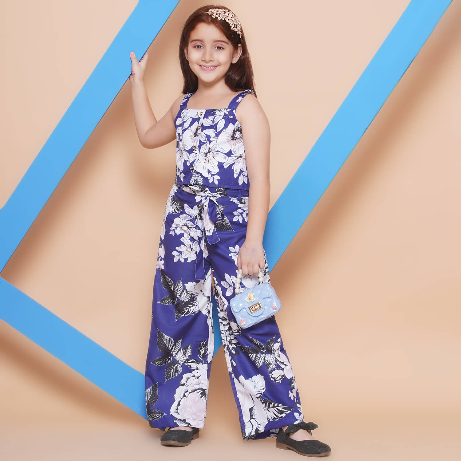 Arshia Fashions Pack of 1 Girls Crepe Top With Palazzo ( Blue )