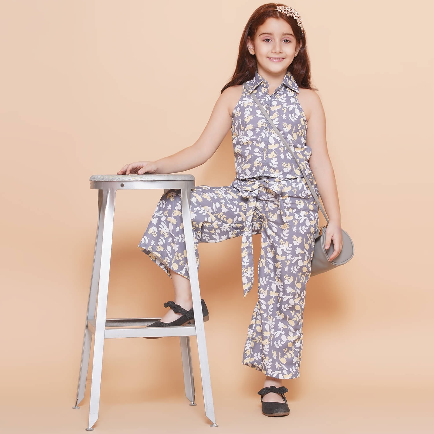     			Arshia Fashions Pack of 1 Girls Crepe Top With Palazzo ( Grey )