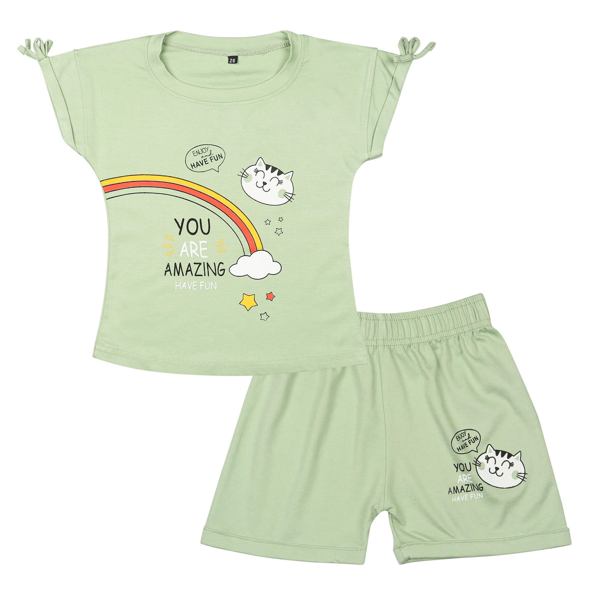 Arshia Fashions Pack of 1 Girls Cotton Blend Top With Shorts ( Light Green ) Arshia Fashions Pack of 1 Girls Cotton Blend Top With Shorts ( Light Green )
