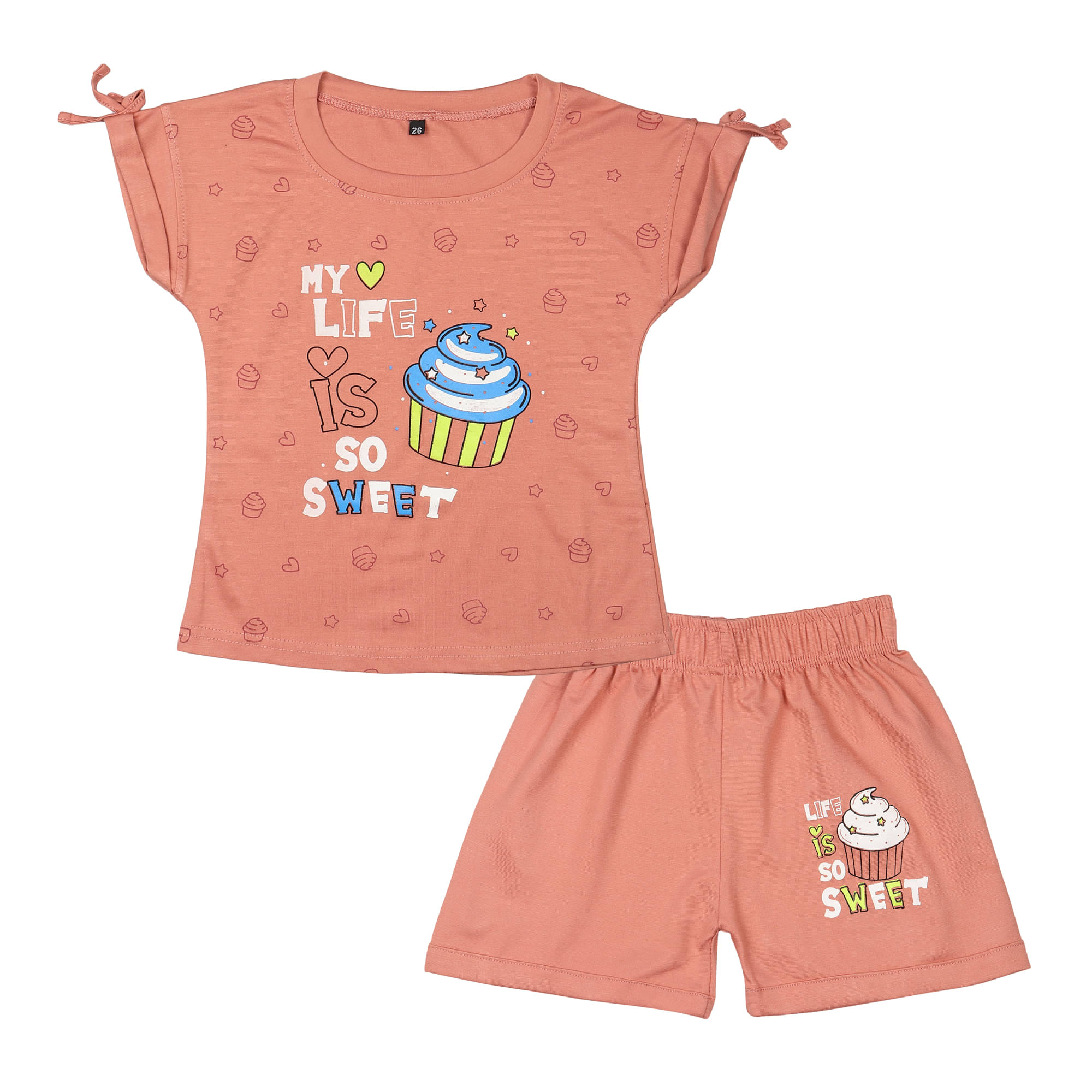     			Arshia Fashions Pack of 1 Girls Cotton Blend Top With Shorts ( Peach )