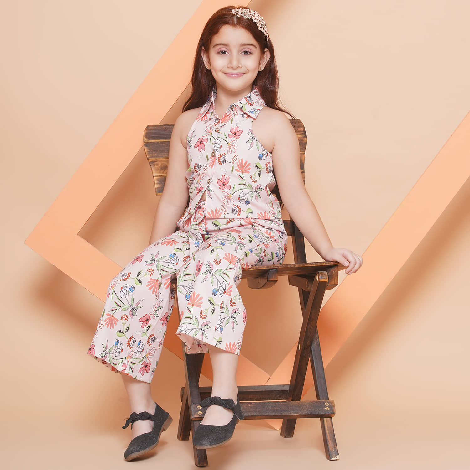 Arshia Fashions Pack of 1 Girls Crepe Top With Palazzo ( Pink )