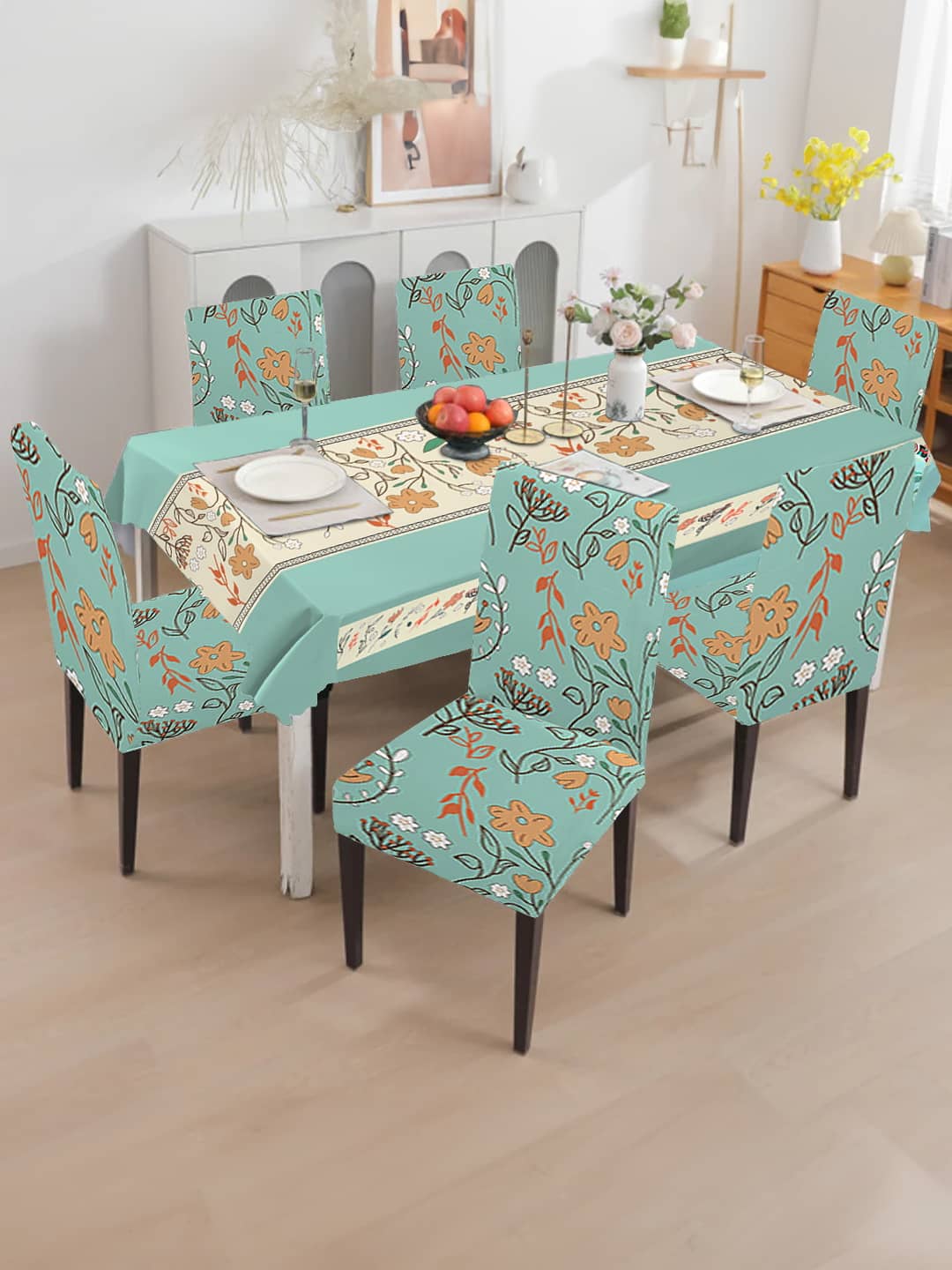 Cortina Printed PVC 6 Seater Rectangle Table Cover ( 140 x 220 ) cm Pack of 1 Turquoise