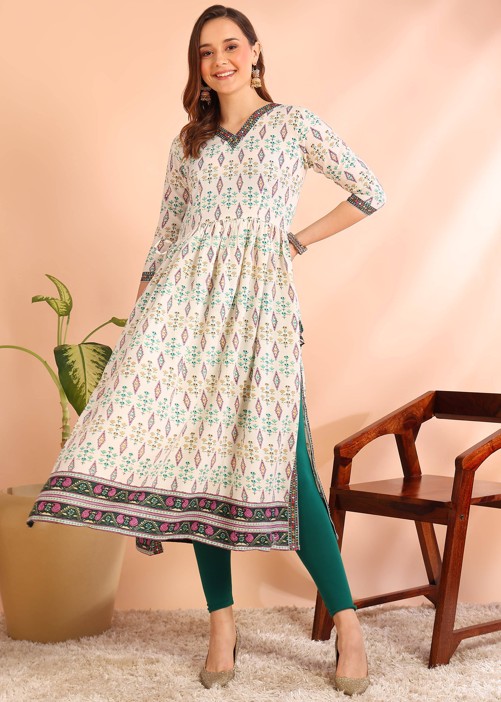 DSK STUDIO Pack of 1 Cotton Printed Nayra Women's Kurti - ( Green ) DSK STUDIO Pack of 1 Cotton Printed Nayra Women's Kurti - ( Green )