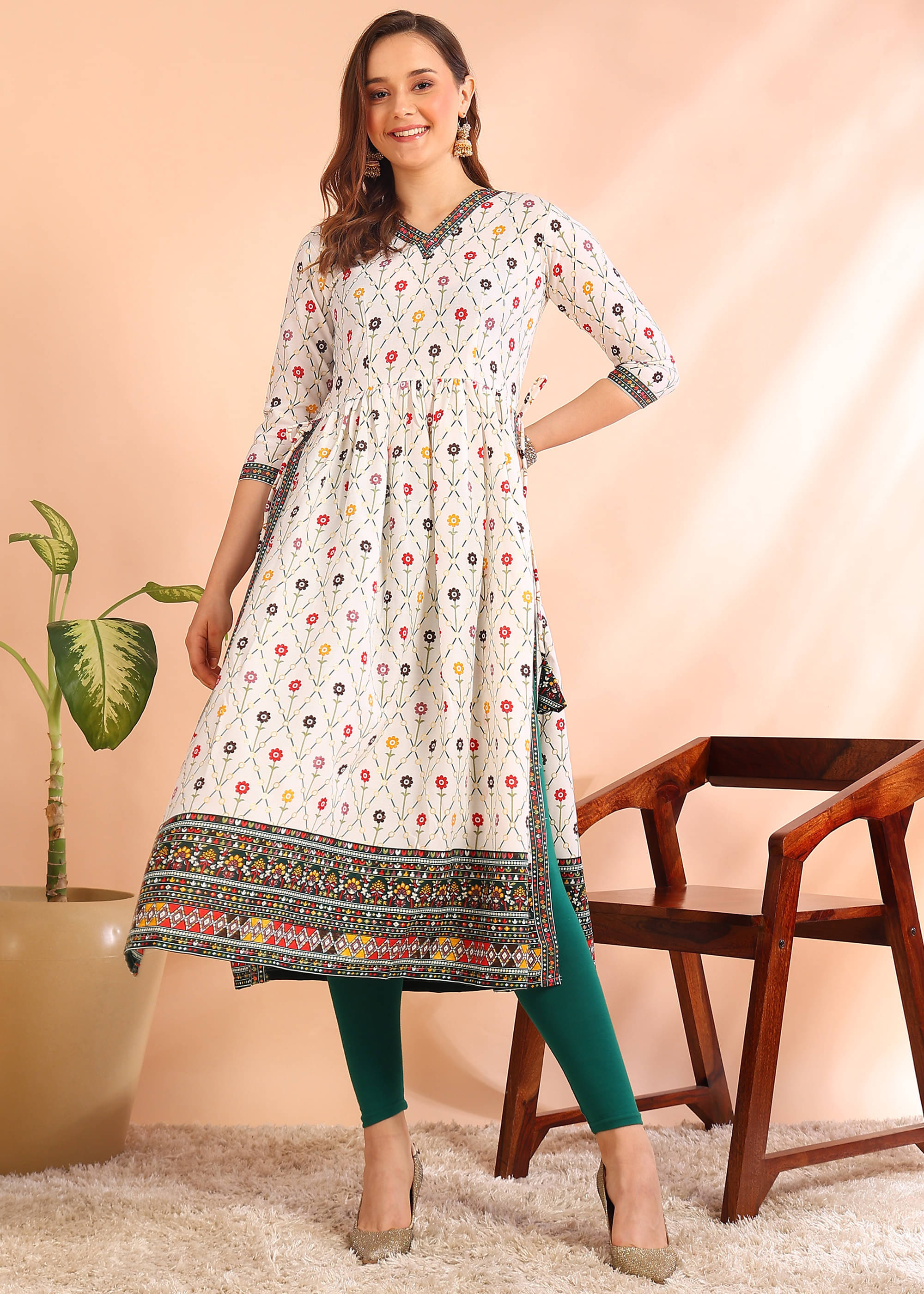 DSK STUDIO Pack of 1 Cotton Printed Nayra Women's Kurti - ( Green ) DSK STUDIO Pack of 1 Cotton Printed Nayra Women's Kurti - ( Green )