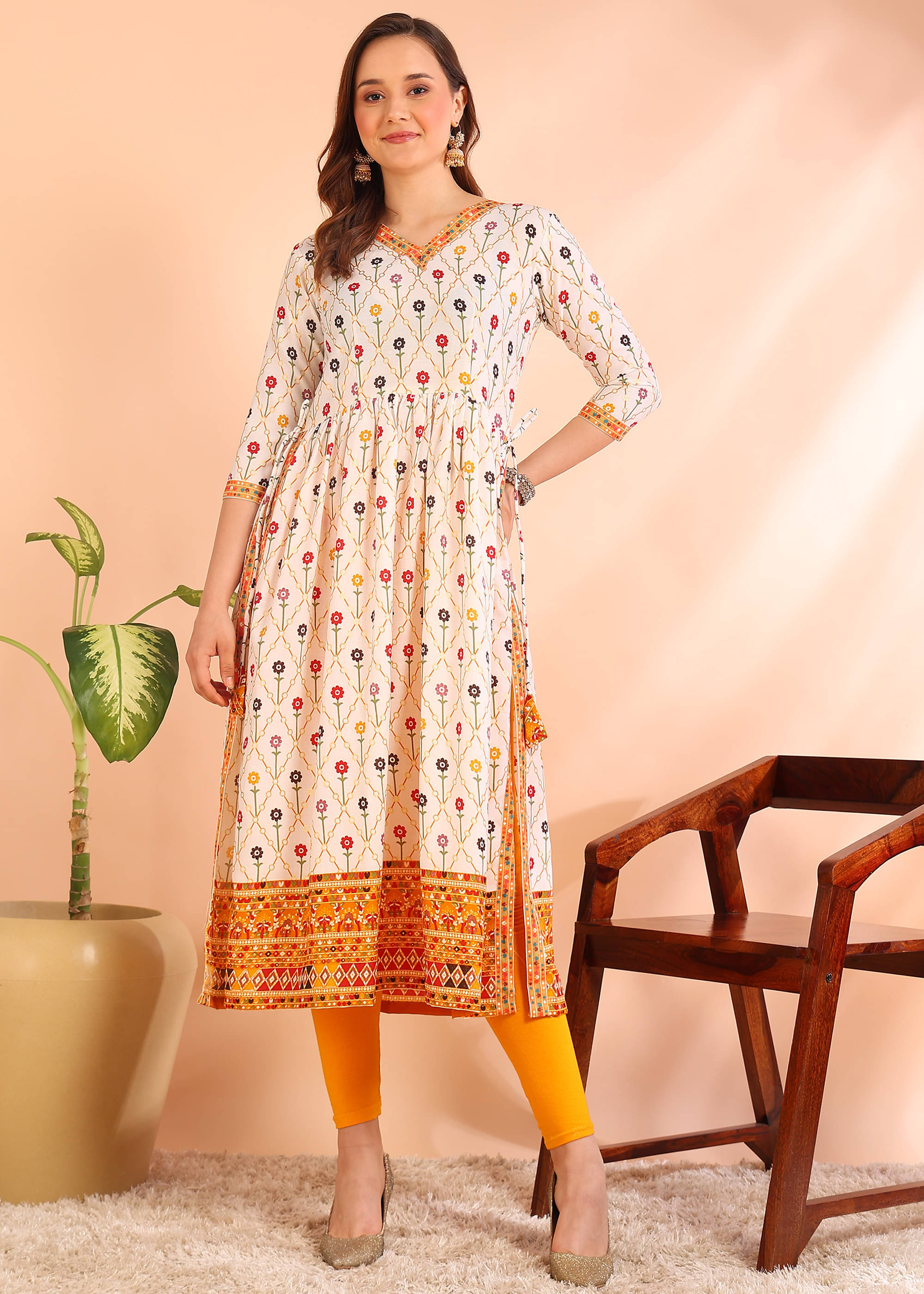     			DSK STUDIO Cotton Printed Nayra Women's Kurti - Mustard ( Pack of 1 )