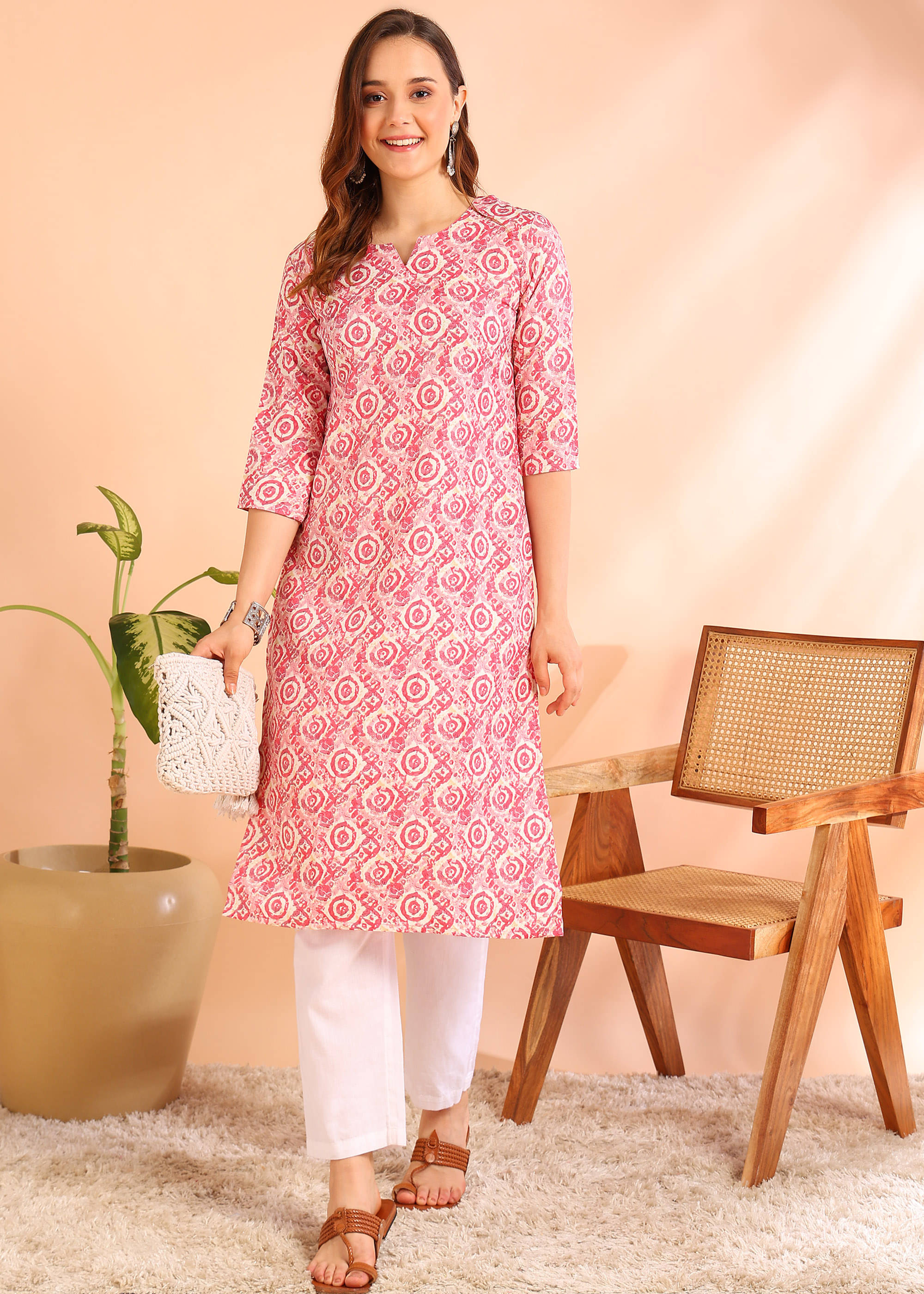 DSK STUDIO Pack of 1 Viscose Printed Straight Women's Kurti - ( Pink ) DSK STUDIO Pack of 1 Viscose Printed Straight Women's Kurti - ( Pink )