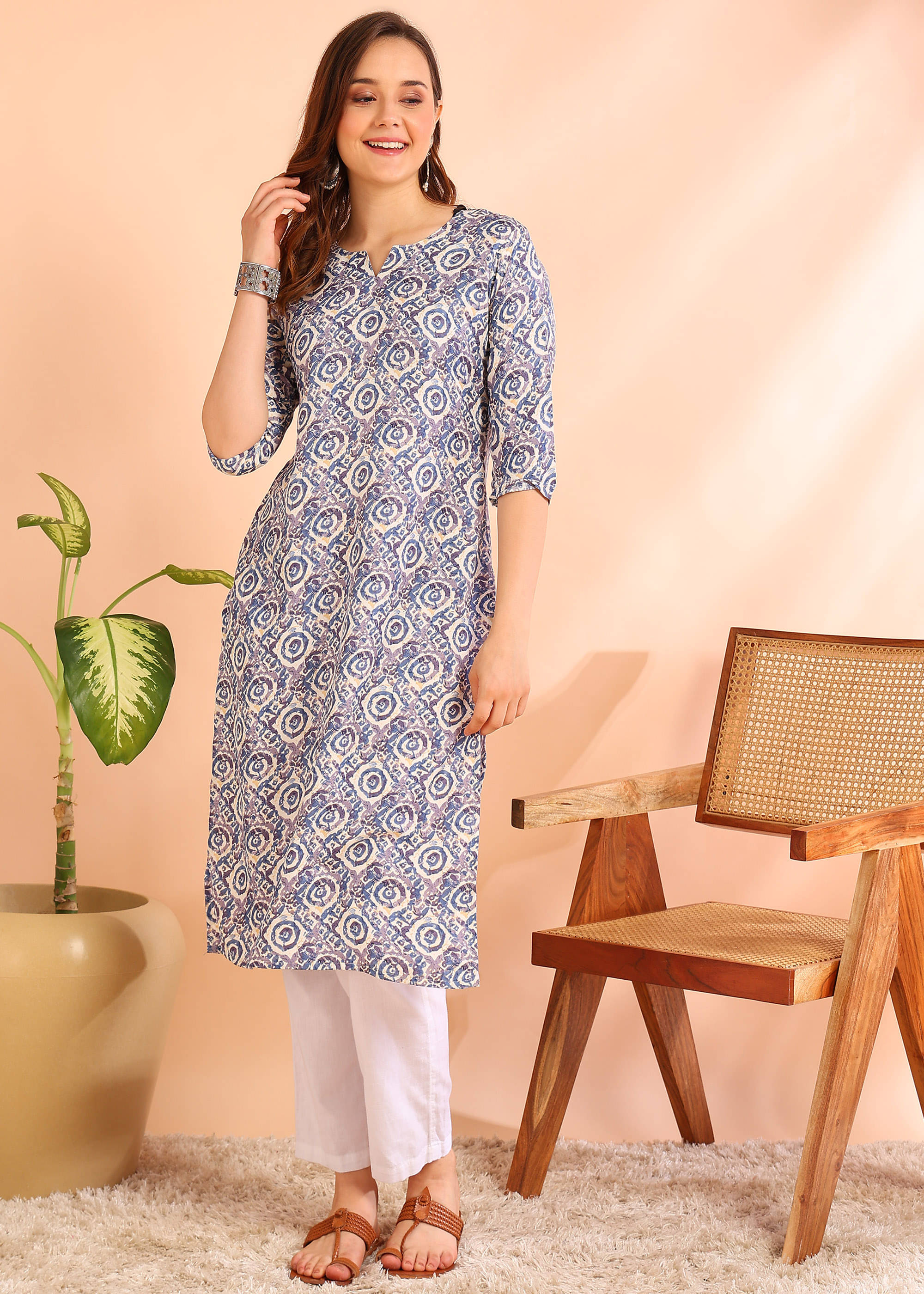 DSK STUDIO Pack of 1 Viscose Printed Straight Women's Kurti - ( Blue ) DSK STUDIO Pack of 1 Viscose Printed Straight Women's Kurti - ( Blue )