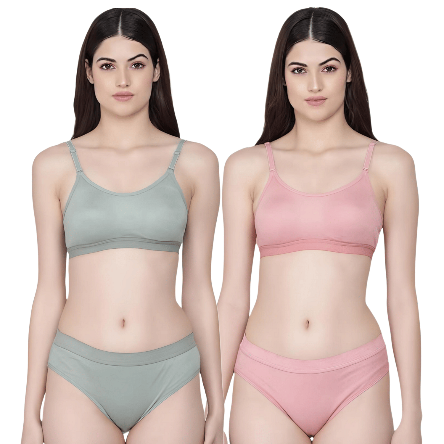 FVCO Pack of 2 Cotton Blend Women's Bra & Panty Set ( Blue,Green ) Sports Bra