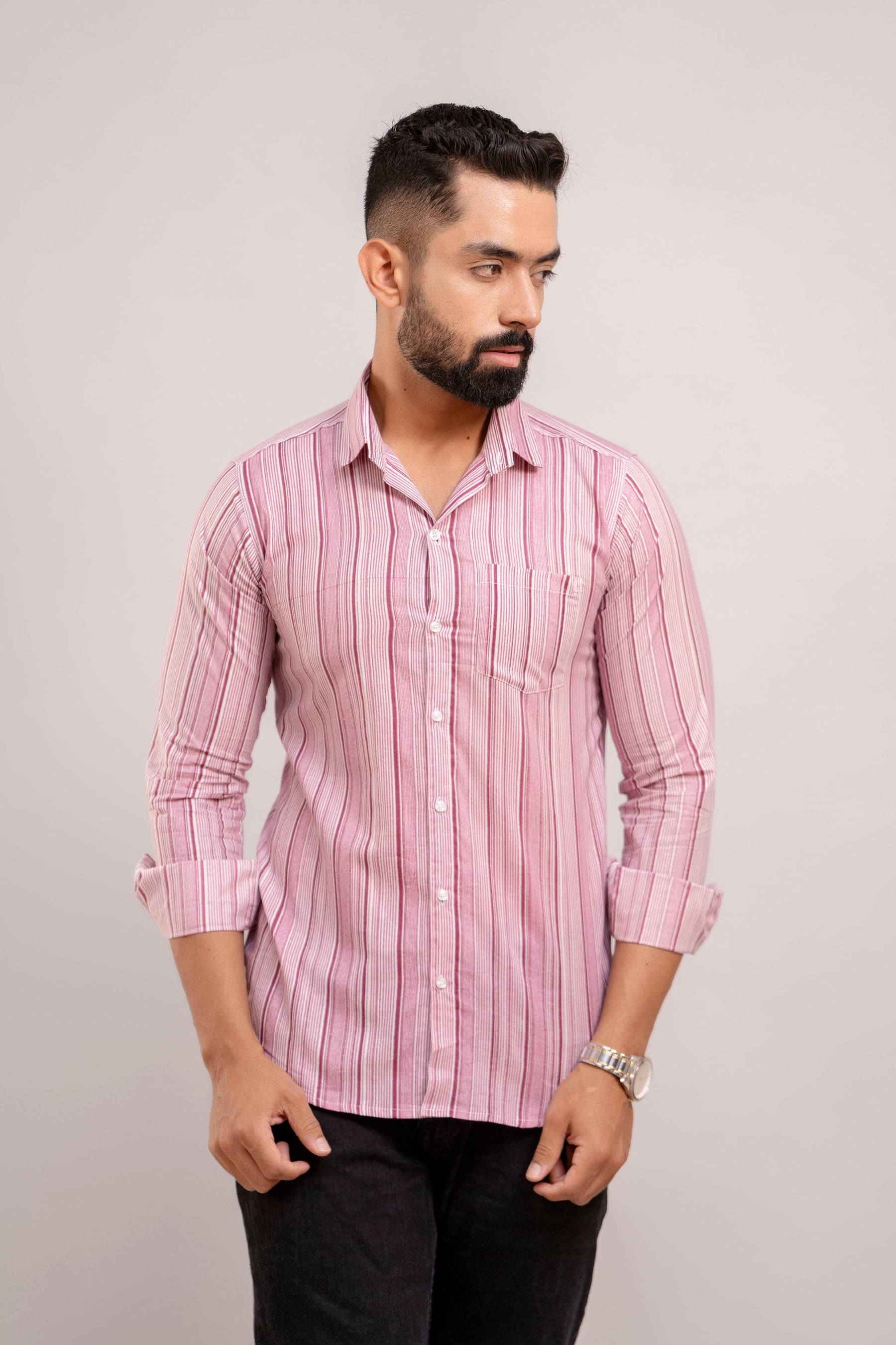 Frionkandy 100% Cotton Regular Fit Striped Full Sleeves Men's Casual Shirt - Purple ( Pack of 1 ) Frionkandy 100% Cotton Regular Fit Striped Full Sleeves Men's Casual Shirt - Purple ( Pack of 1 )