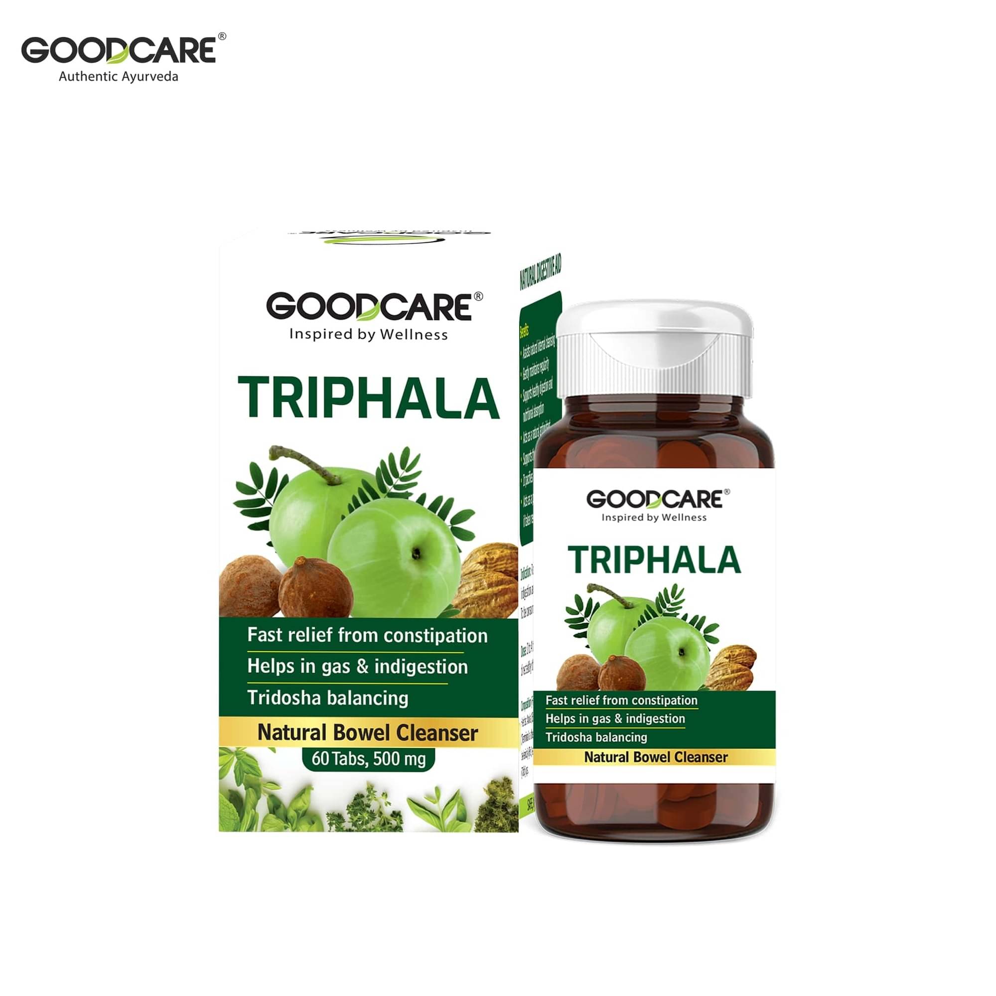 Goodcare Triphala Tablets, Ayurvedic Relief for Constipation, Supports Digestion, Gut Cleanse, Liver and Bowel Health Support 60 No.s Goodcare Triphala Tablets, Ayurvedic Relief for Constipation, Supports Digestion, Gut Cleanse, Liver and Bowel Health Support 60 No.s