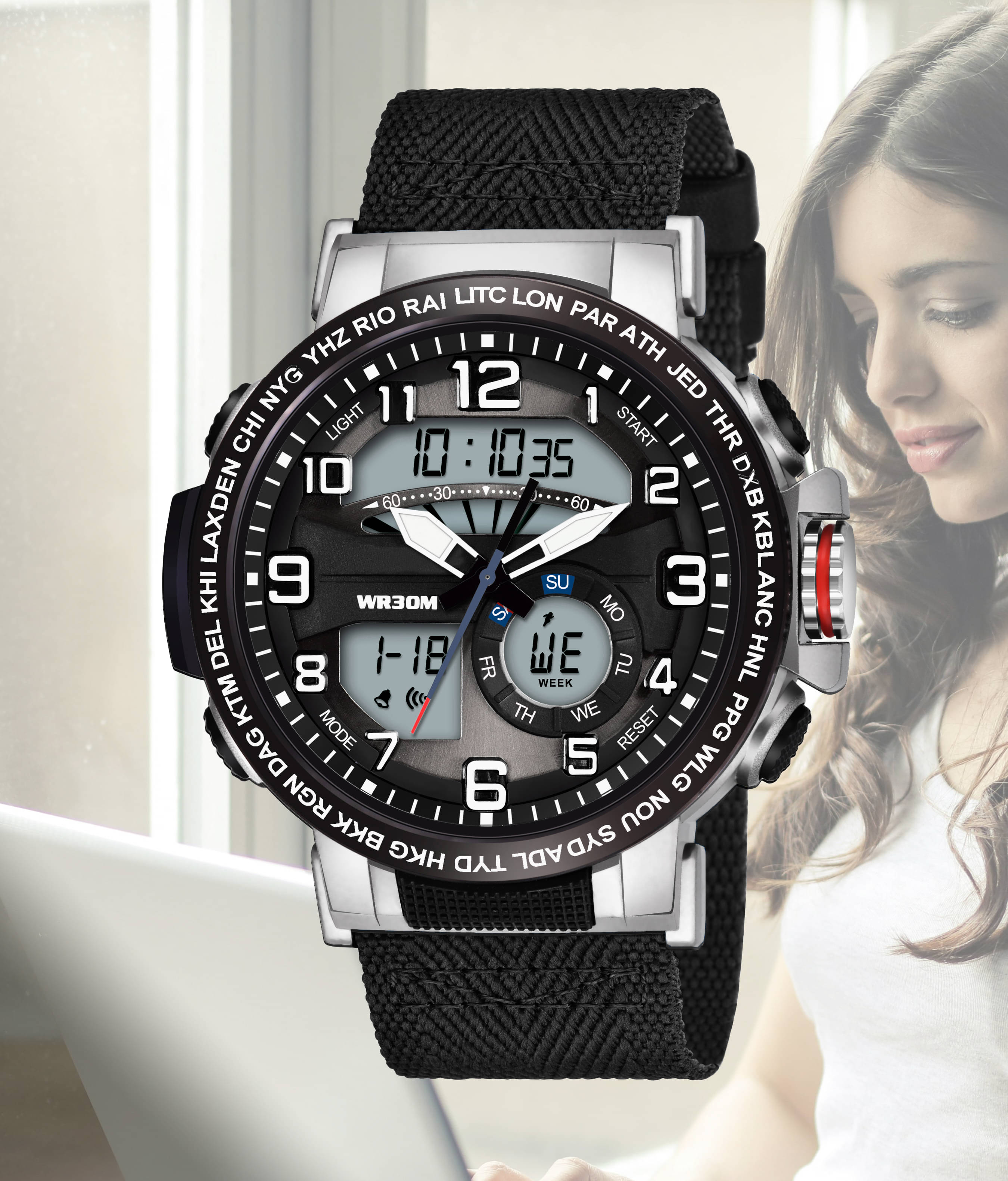     			Harbor Black Fabric Analog-Digital Men's Watch