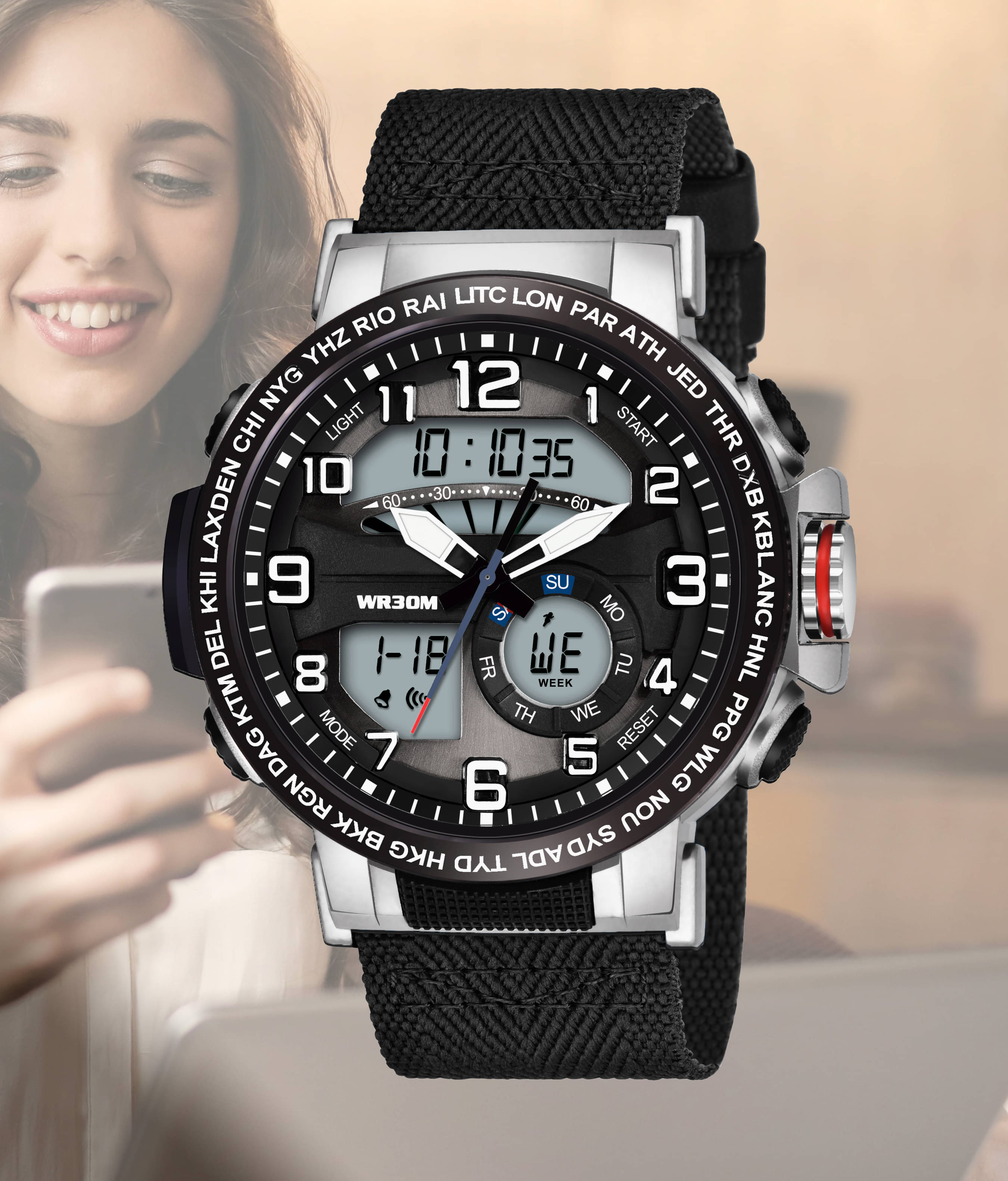     			Harbor Black Fabric Analog-Digital Men's Watch