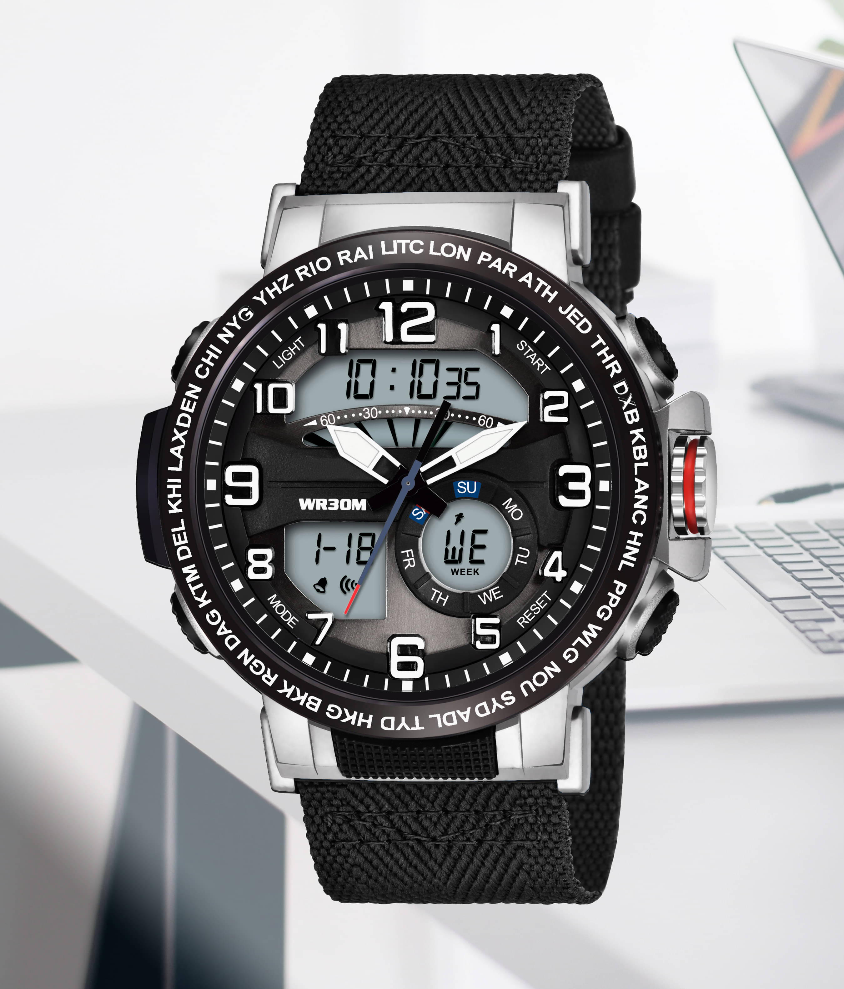     			Harbor Black Fabric Analog-Digital Men's Watch