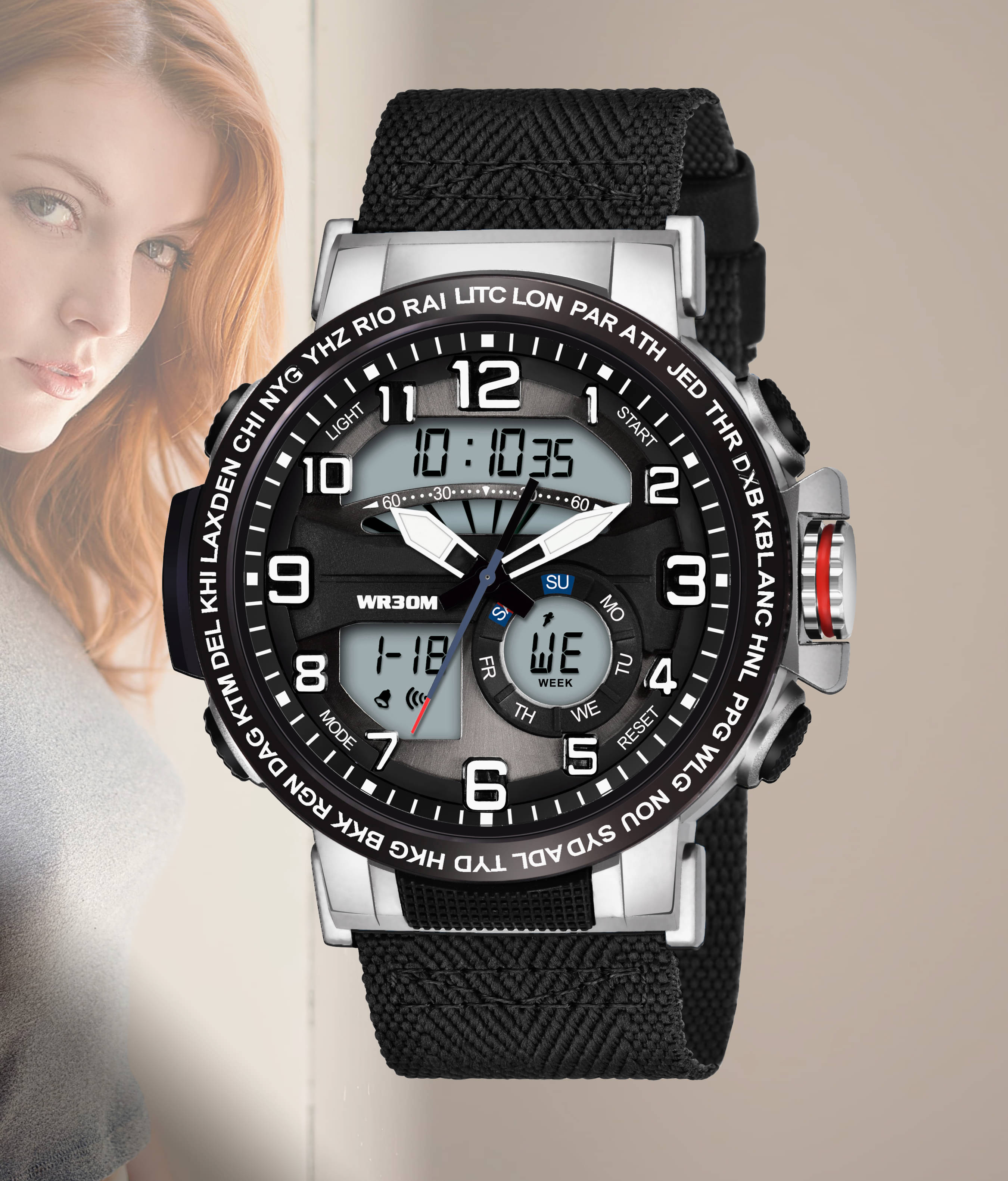     			Harbor Black Fabric Analog-Digital Men's Watch