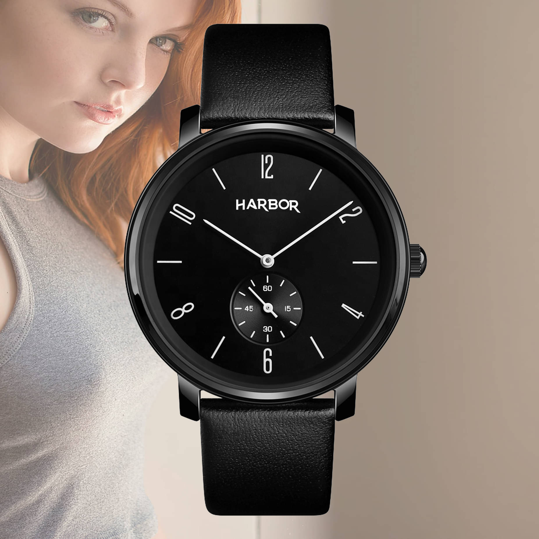Harbor Black Leather Analog Men's Watch Harbor Black Leather Analog Men's Watch