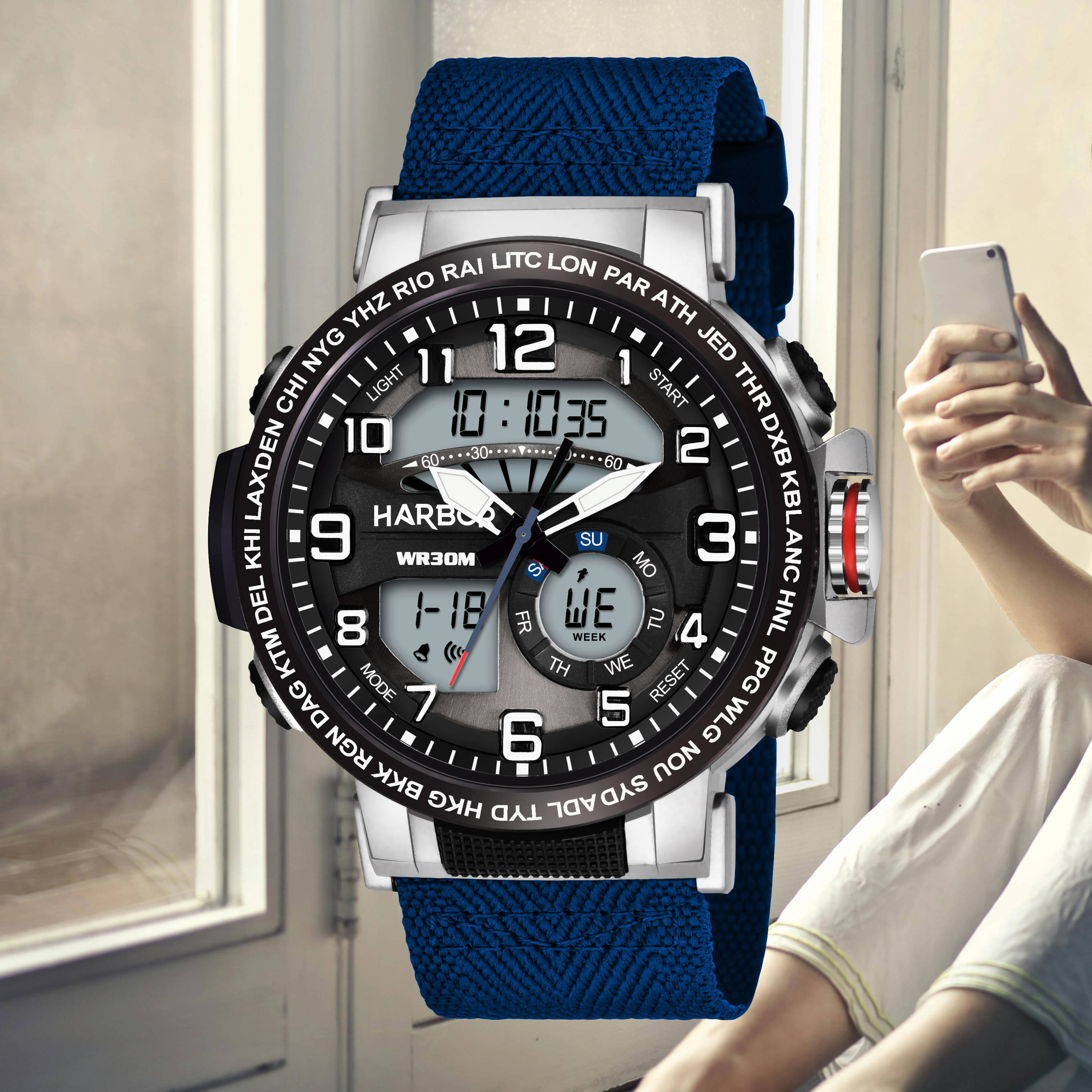     			Harbor Blue Fabric Analog-Digital Men's Watch
