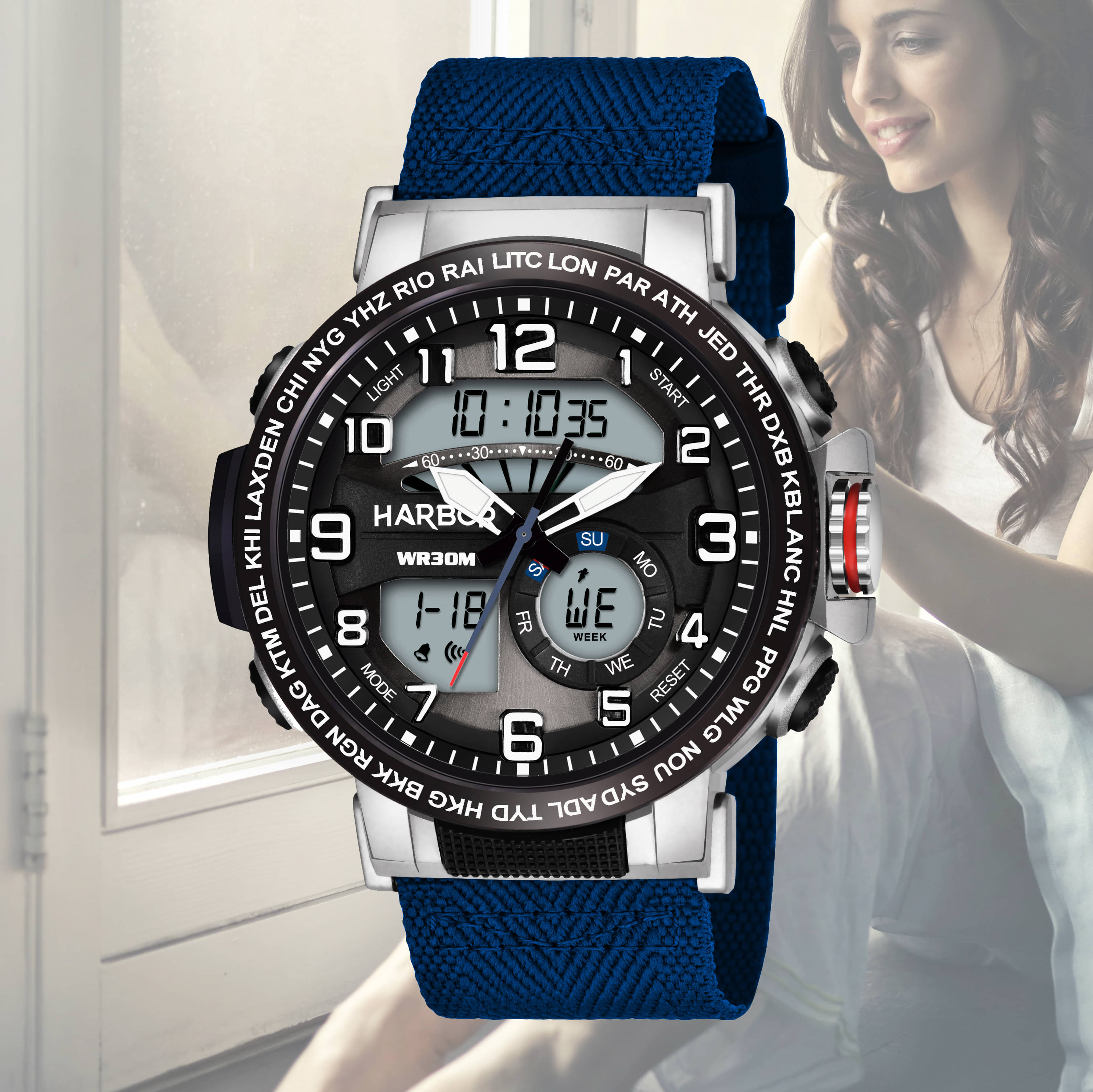     			Harbor Blue Fabric Analog-Digital Men's Watch