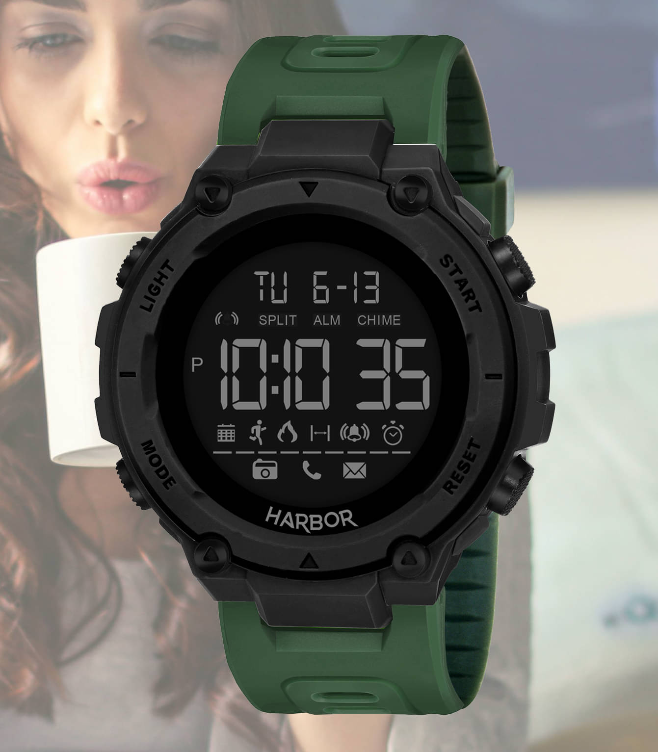     			Harbor Green Silicon Digital Men's Watch