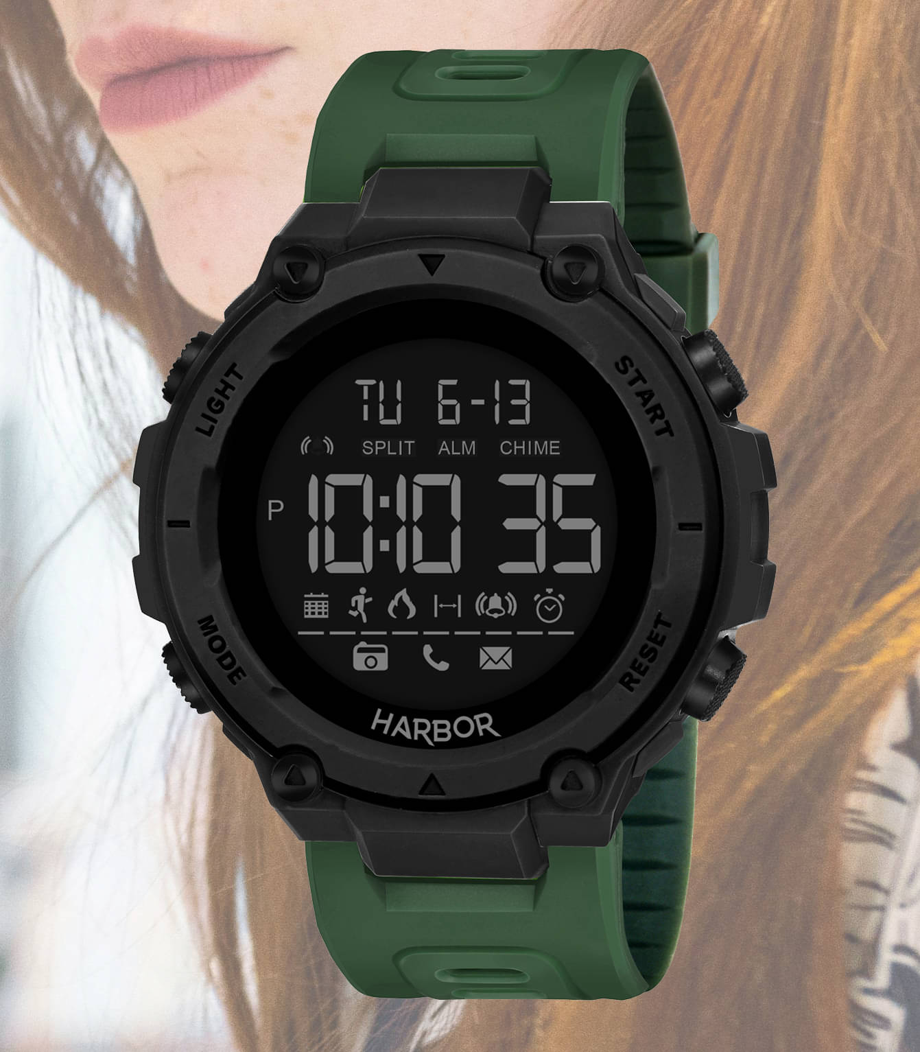     			Harbor Green Silicon Digital Men's Watch