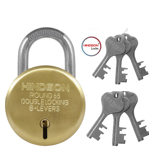     			Hindson 65mm Round Padlock with 6 Keys – Brass Finish, Double Locking Mechanism, Ideal for Home, Offices, Apartments, Main Doors, Gates, and Shutters