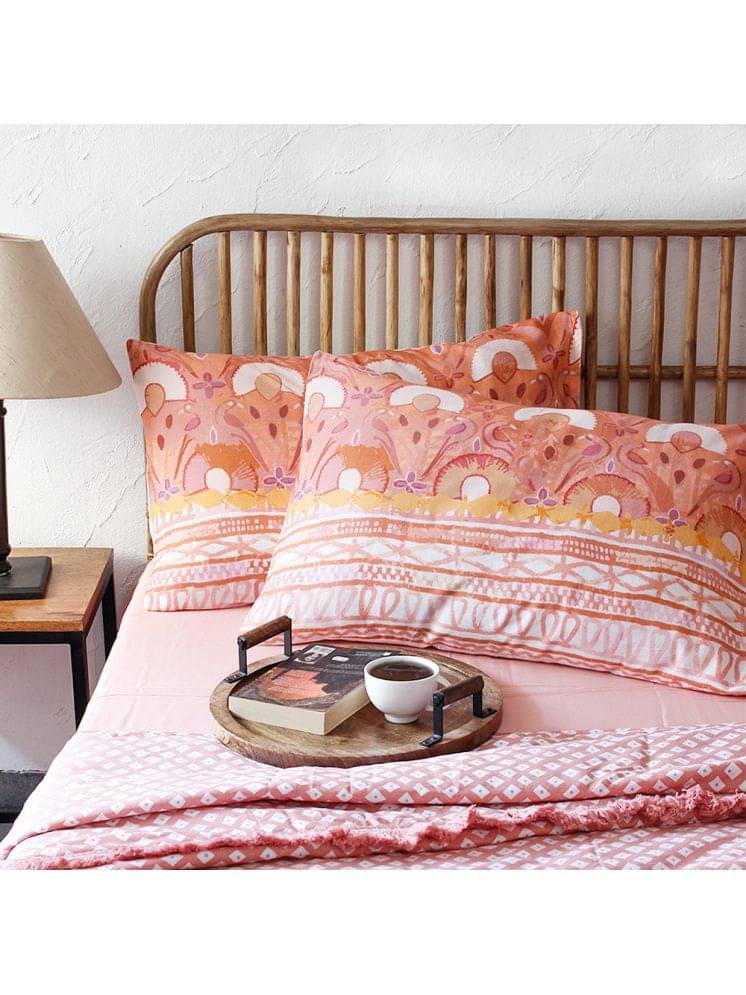 Homprin - Pack of 2 Cotton Ethnic Regular Pillow Cover ( 45.72 cm(18) x 68.58 cm(27) ) - Pink     			Homprin - Pack of 2 Cotton Ethnic Regular Pillow Cover ( 45.72 cm(18) x 68.58 cm(27) ) - Pink