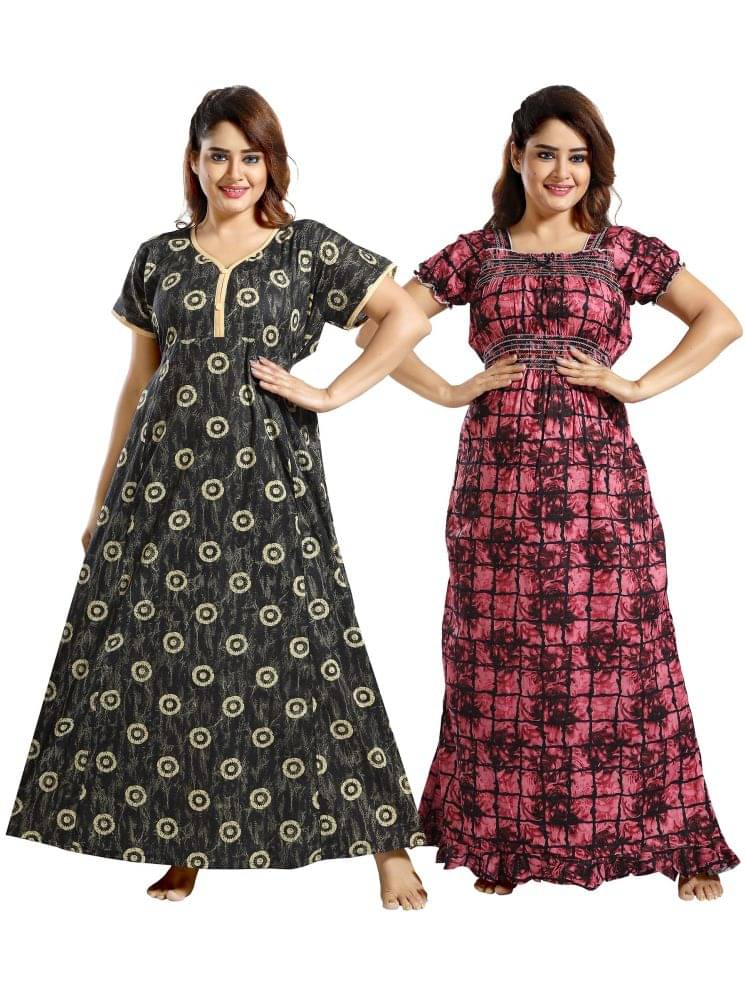INNER BEATS Multicolor Cotton Blend Women's Nightwear Nighty & Night Gowns ( Pack of 2 ) INNER BEATS Multicolor Cotton Blend Women's Nightwear Nighty & Night Gowns ( Pack of 2 )