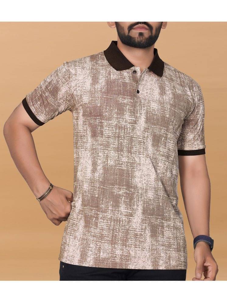 KAJARU Pack of 1 Polyester Regular Fit Printed Half Sleeves Men's Polo T Shirt ( Cream ) KAJARU Pack of 1 Polyester Regular Fit Printed Half Sleeves Men's Polo T Shirt ( Cream )