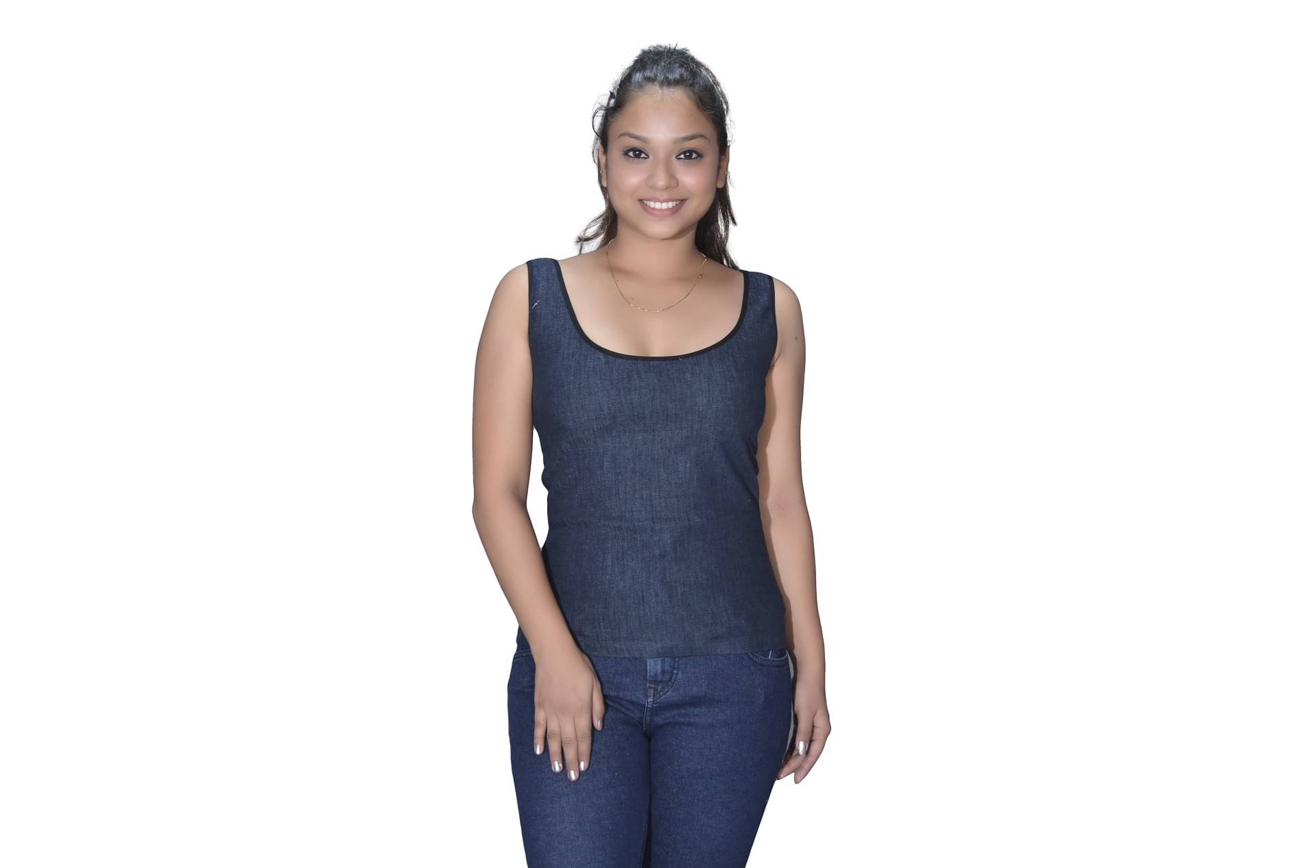     			Leean Patterns Women's Denim Tank Top ( Black )