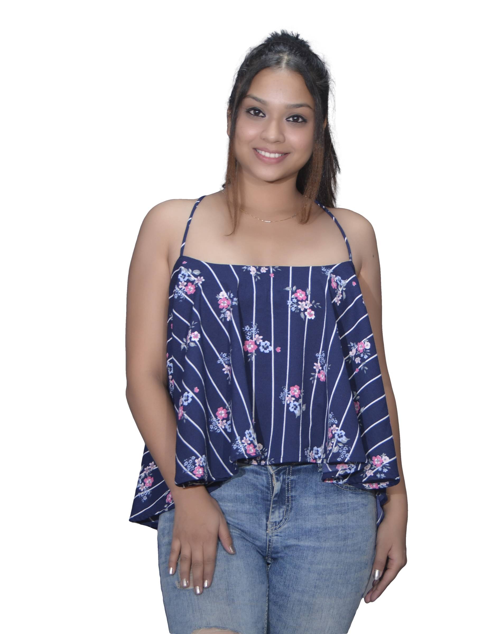 Leean Patterns Women's Georgette Asymmetrical Top ( Navy Blue ) Leean Patterns Women's Georgette Asymmetrical Top ( Navy Blue )