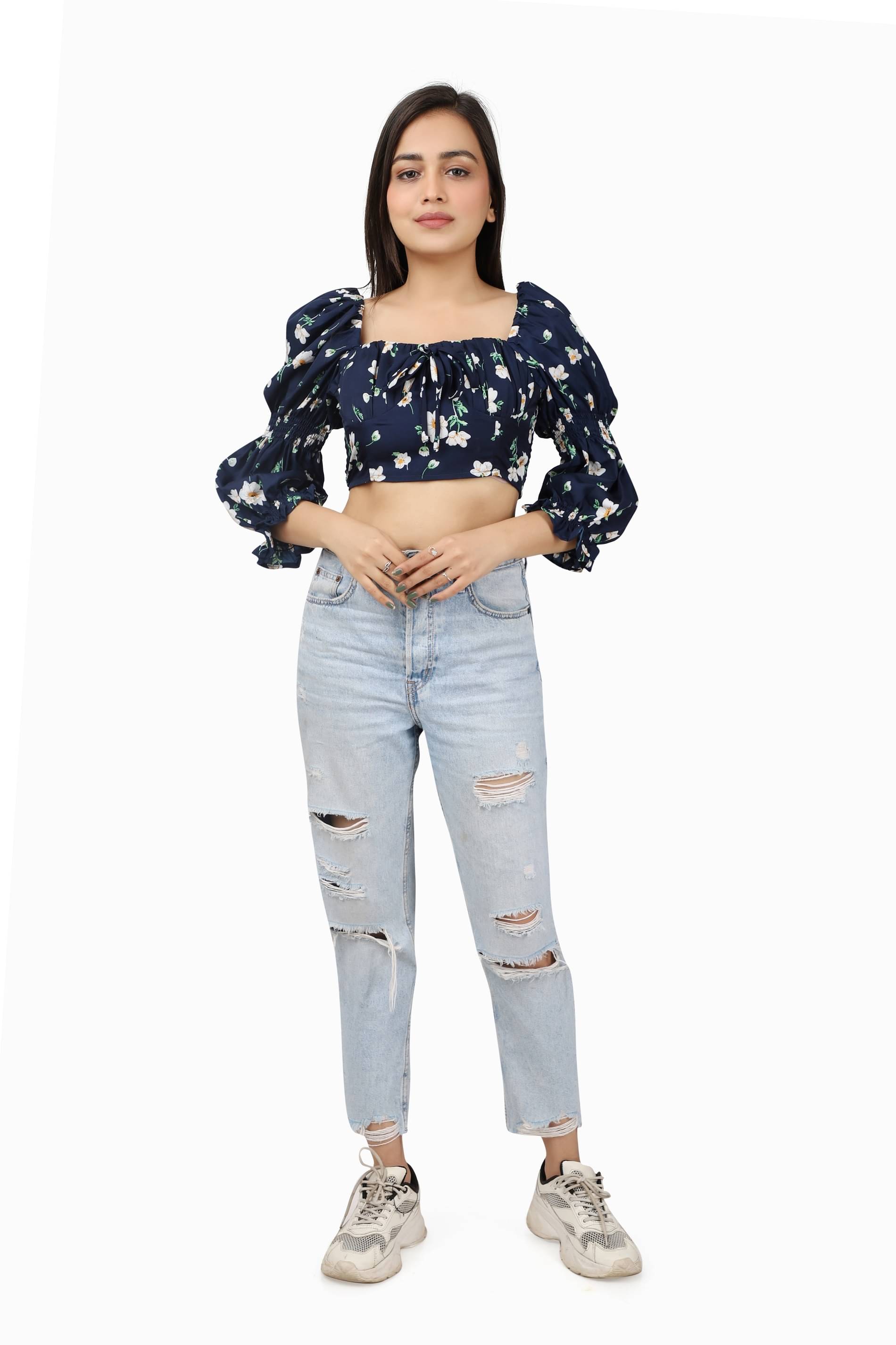     			Leean Patterns Women's Polyester Crop Top ( Navy Blue )