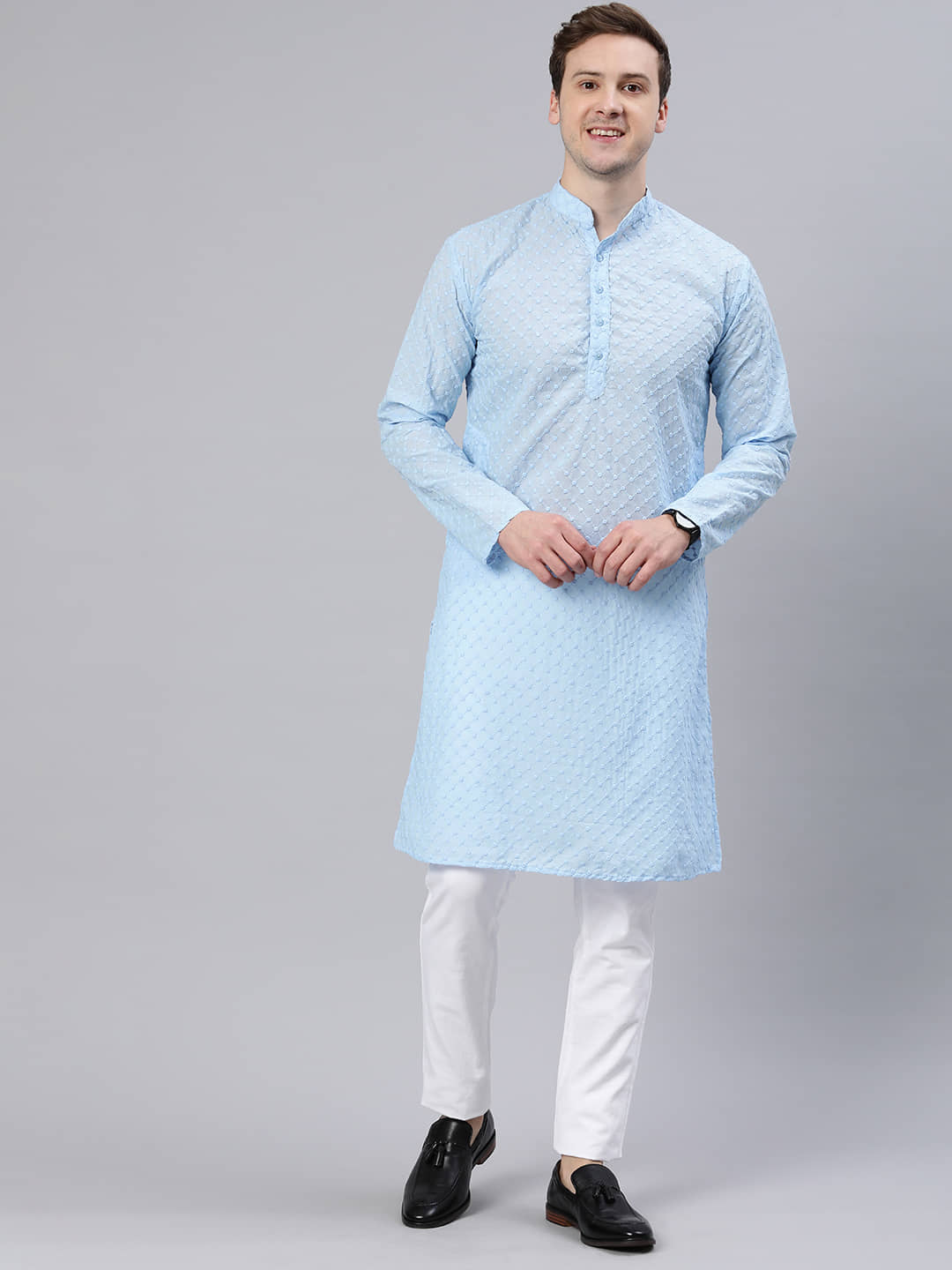 MAJESTIC MAN Light Blue Polyester Men's Regular Kurta ( Pack of 1 ) - Kurtas & Kurta Sets | Buy online on ZillyBuy