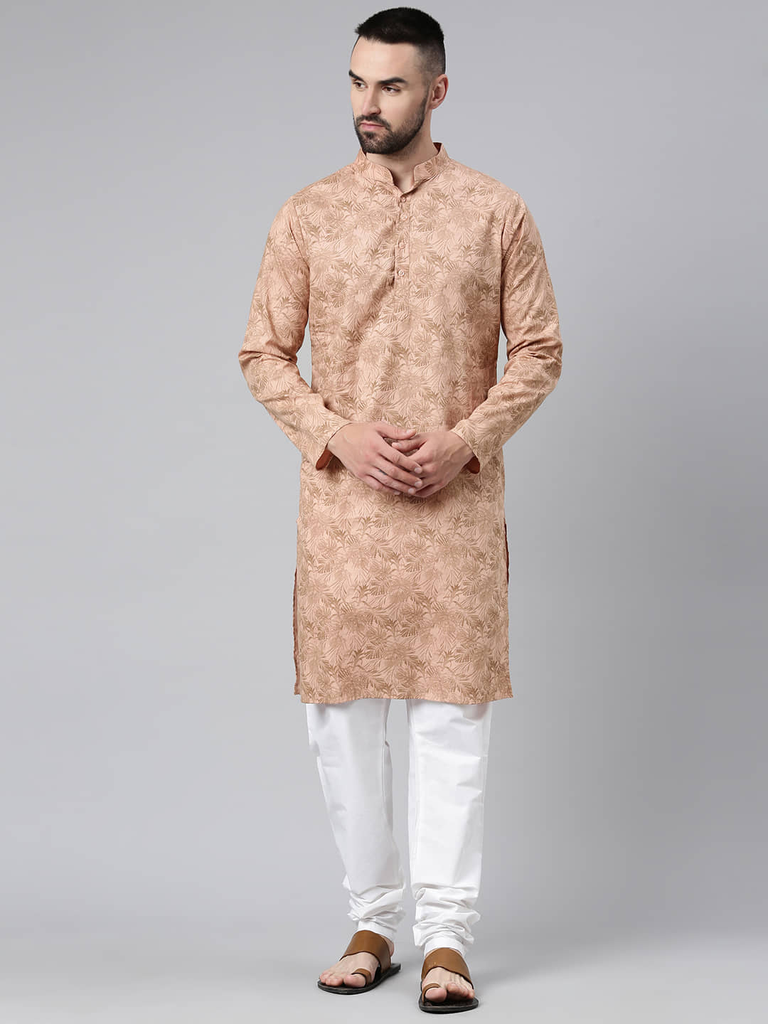 MAJESTIC MAN Cotton Printed Regular Kurta For Men ( Peach ) - Kurtas & Kurta Sets | Buy online on ZillyBuy