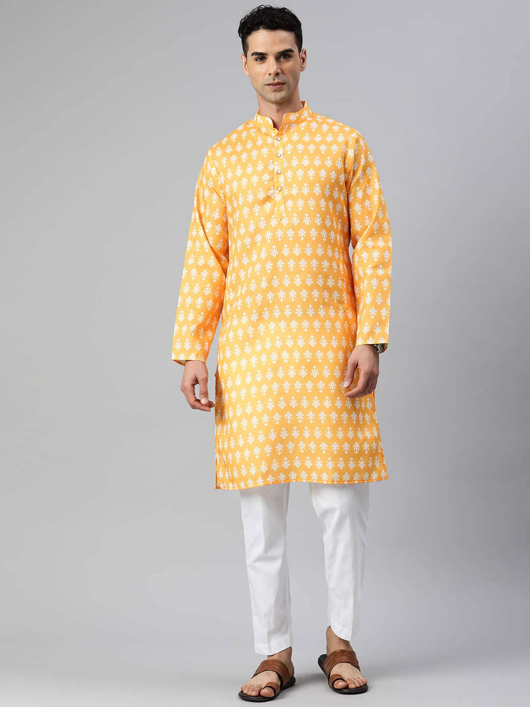 MAJESTIC MAN Yellow Cotton Blend Men's Regular Kurta ( Pack of 1 ) - Kurtas & Kurta Sets | Buy online on ZillyBuy
