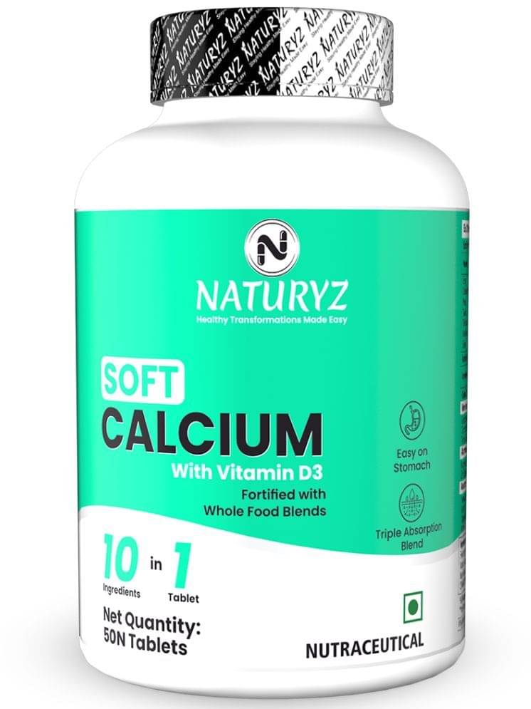     			NATURYZ Soft Calcium with Vitamin D3, 10 in 1 Tablet, Triple absorption for Bone Health - 50 Tablets