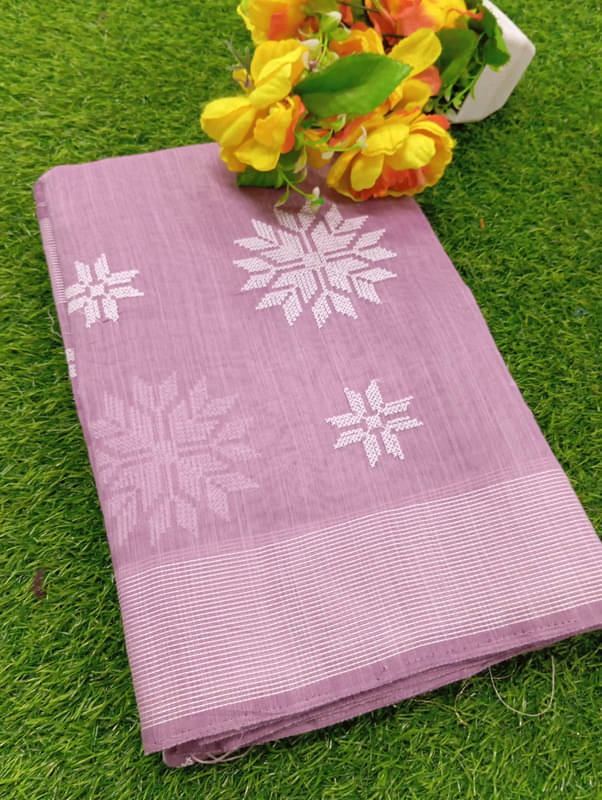     			Nemawari Silk Mills Cotton Embroidered Saree With Unstitched Blouse Piece ( Purple )
