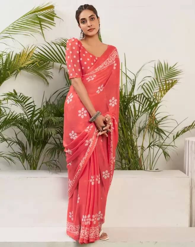 PHORIA STYLE Chiffon Printed Saree With Unstitched Blouse Piece ( Peach ) PHORIA STYLE Chiffon Printed Saree With Unstitched Blouse Piece ( Peach )