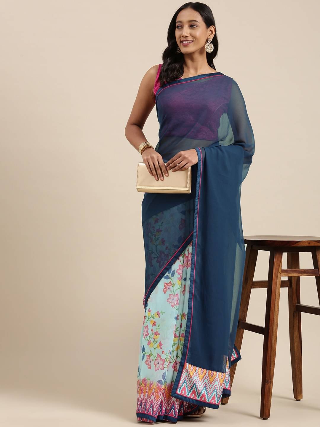     			PHORIA STYLE Georgette Printed Saree With Unstitched Blouse Piece ( Blue )