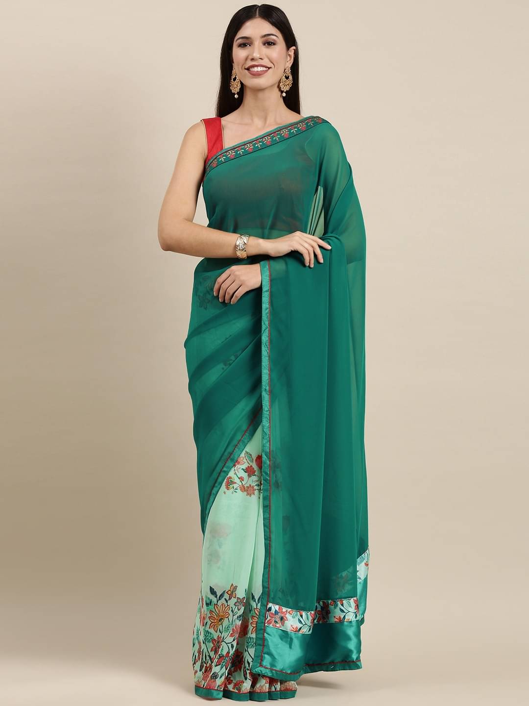 PHORIA STYLE Georgette Printed Saree With Unstitched Blouse Piece ( Sea Green ) PHORIA STYLE Georgette Printed Saree With Unstitched Blouse Piece ( Sea Green )
