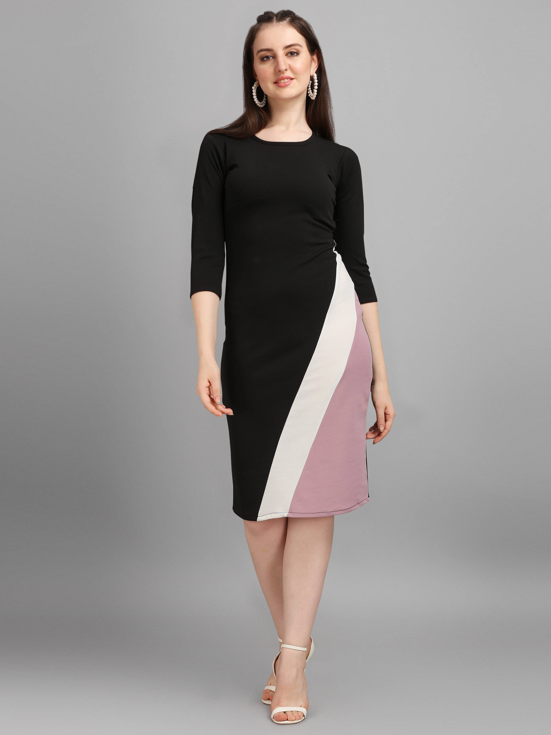     			PURVAJA Women Lycra Colorblock Bodycon Dress ( Lavender )
