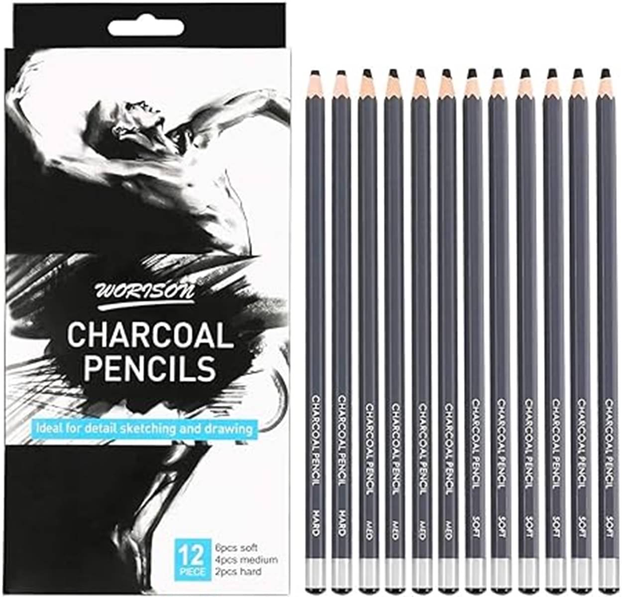     			Professional Charcoal Pencils Drawing Set - 12 Pieces Soft Medium and Hard Charcoal Pencils for Drawing, Sketching, Shading, Artist Pencils for Beginners & Artists Visit the Chrome Store
