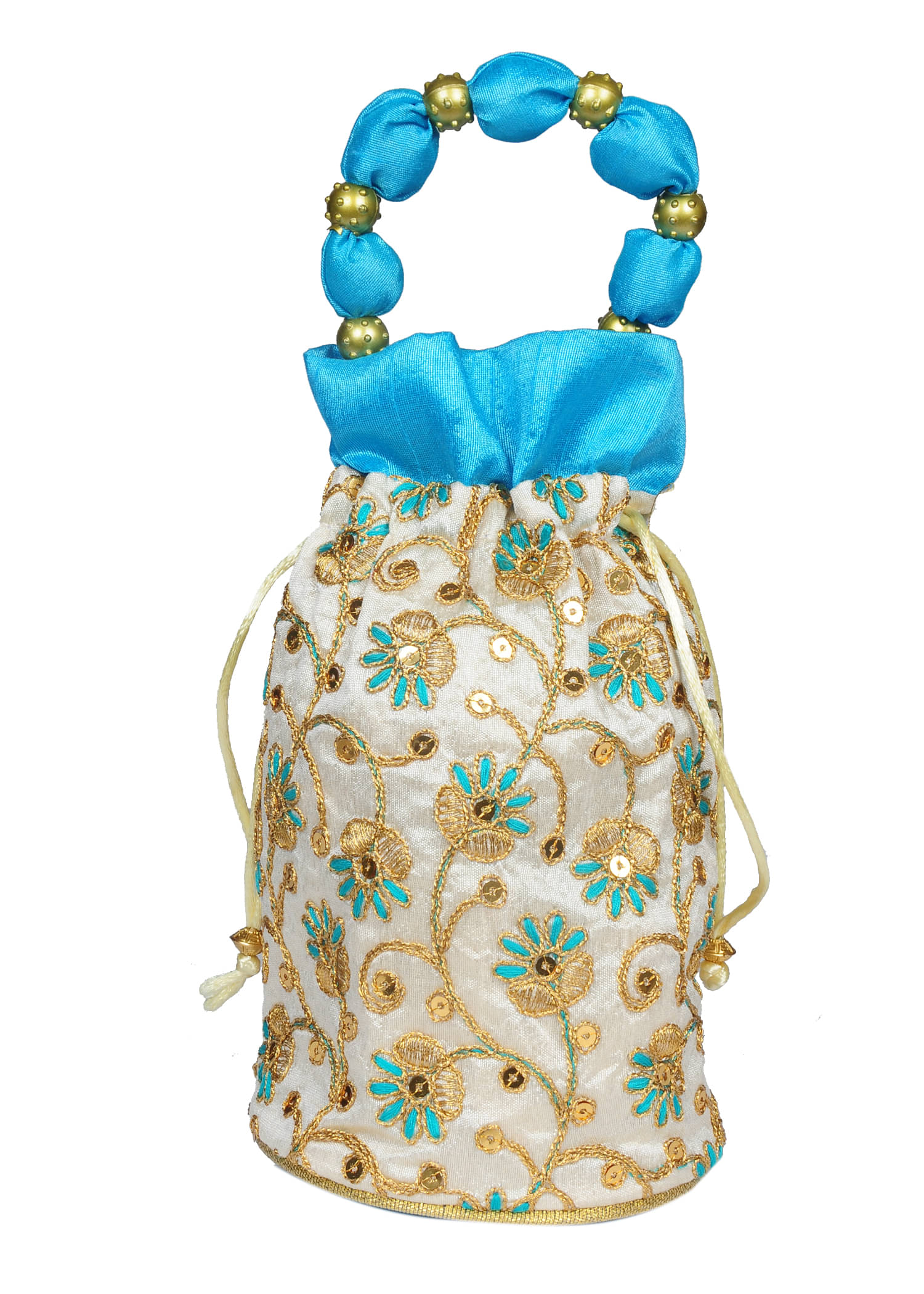     			Sunvika House Blue Silk Potli