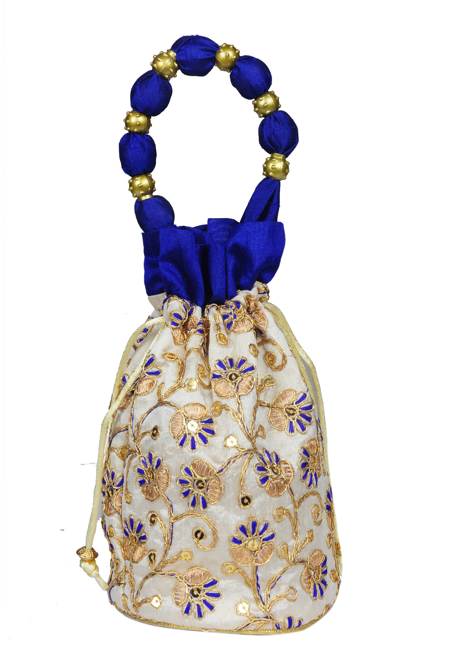     			Sunvika House Navy Blue Silk Potli