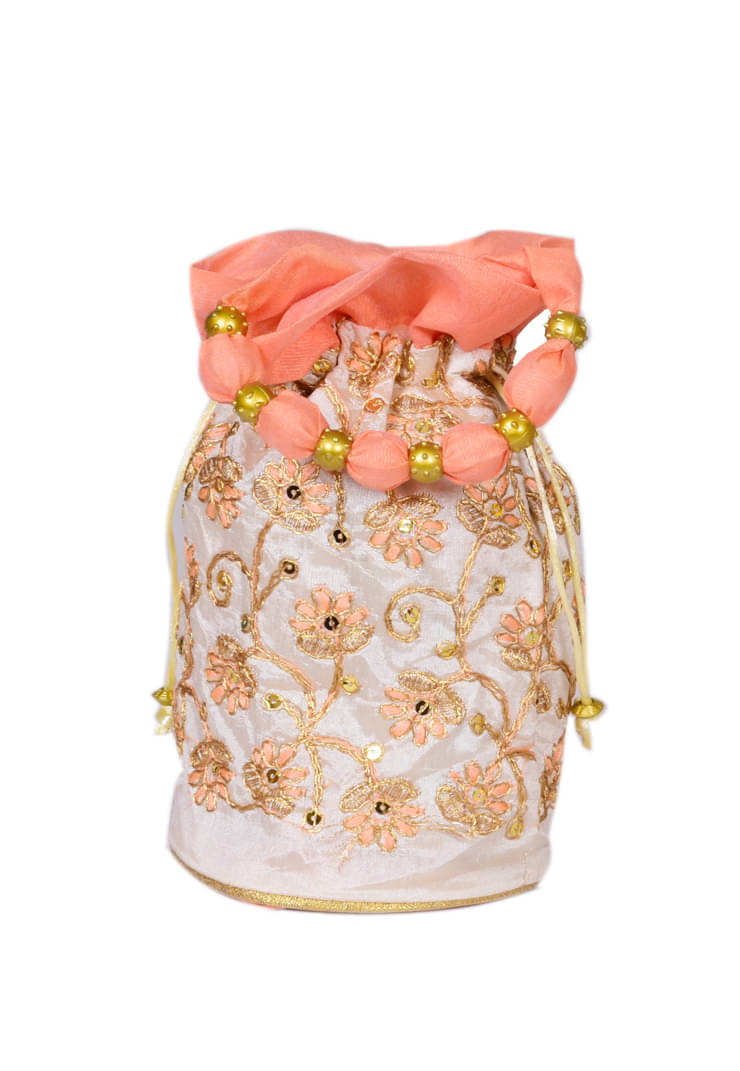     			Sunvika House Peach Silk Potli