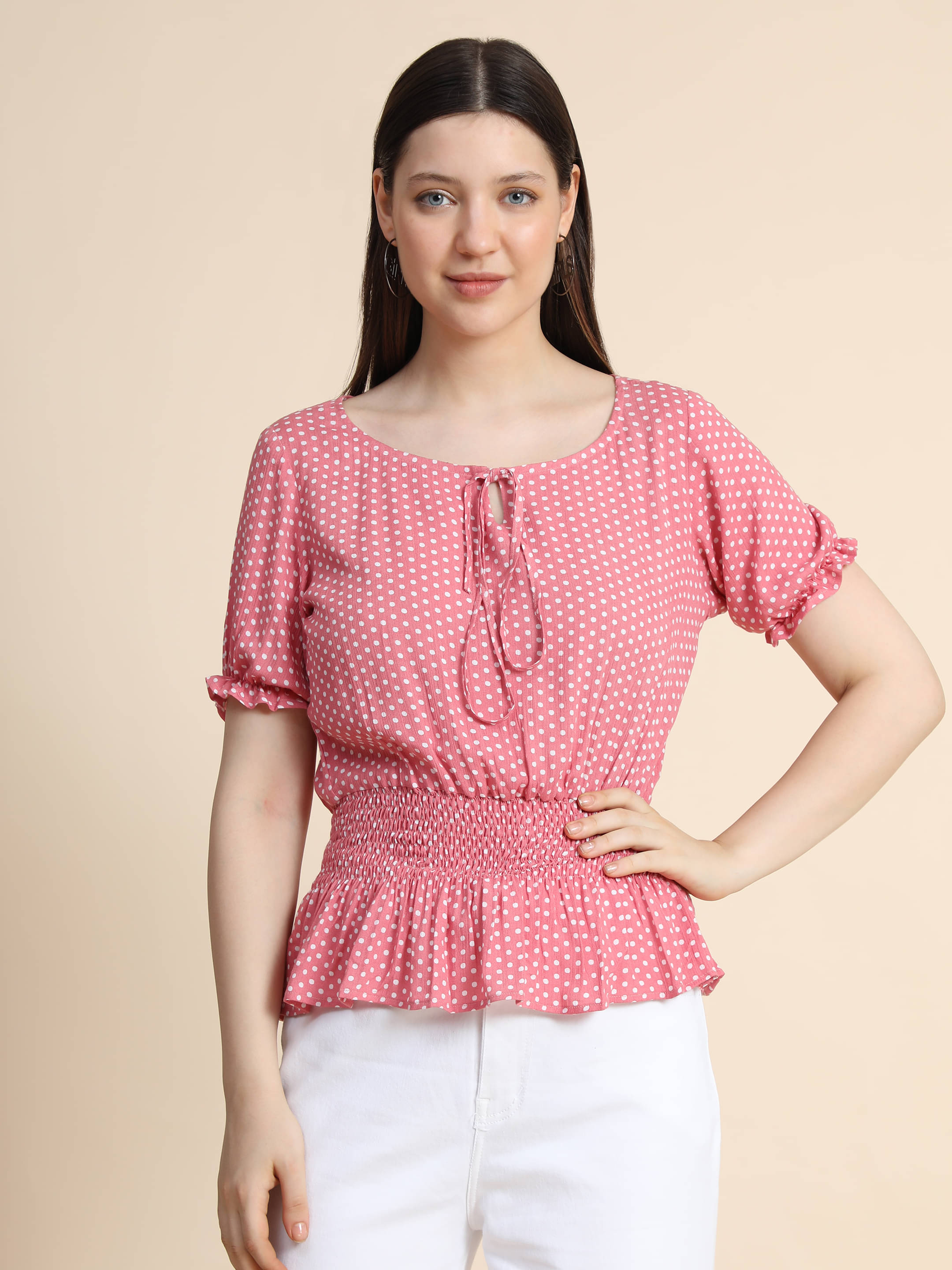     			TOOCHKI Women's Polyester Empire Top ( Pink )