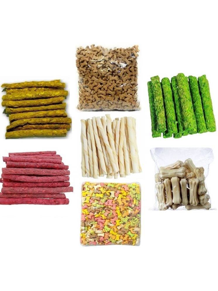     			The Treat Home 7 Dog Food Items Pack (Chicken, Mutton, Egg) Munchy Stick, Delicious (Cocoa & Mix) Biscuits, White Stick, 3 Inch Bone (Each 50Gm)
