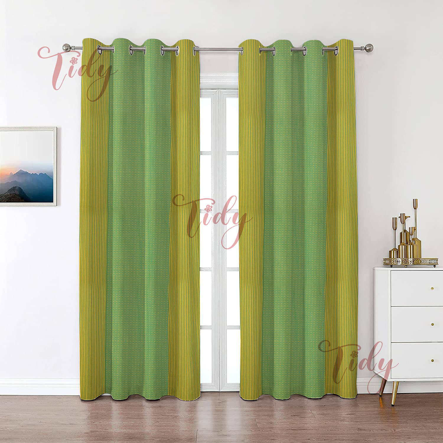 Tidy Vertical Striped Room Darkening Eyelet Curtain 8 ft ( Pack of 2 ) - Green Tidy Vertical Striped Room Darkening Eyelet Curtain 8 ft ( Pack of 2 ) - Green